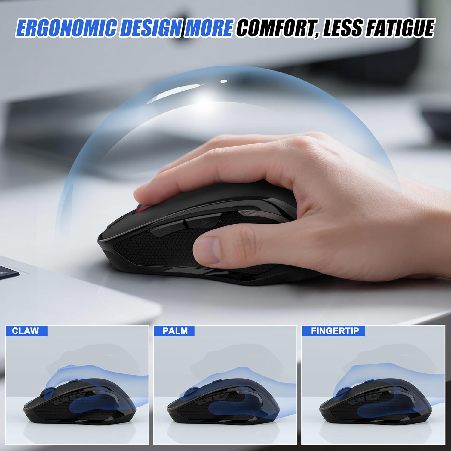 MOUSE INALÁMBRICO FYBC BLUETOOTH RECARGABLE CON JIGGLER PARA MAC Y PC NEGRO - 4