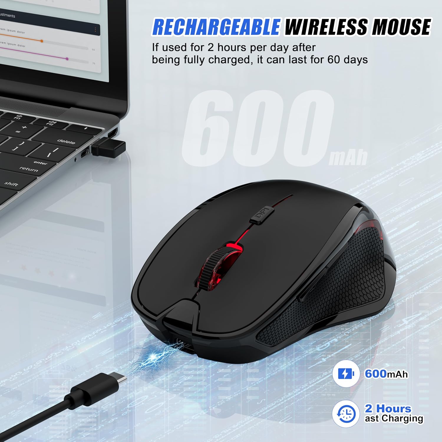 MOUSE INALÁMBRICO FYBC BLUETOOTH RECARGABLE CON JIGGLER PARA MAC Y PC NEGRO - 5