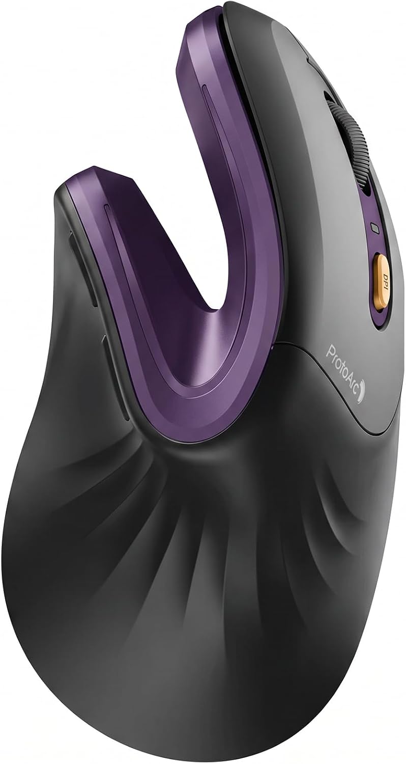 MOUSE ERGONÓMICO INALÁMBRICO PROTOARC EM11 NL RECARGABLE NEGRO PÚRPURA - 1