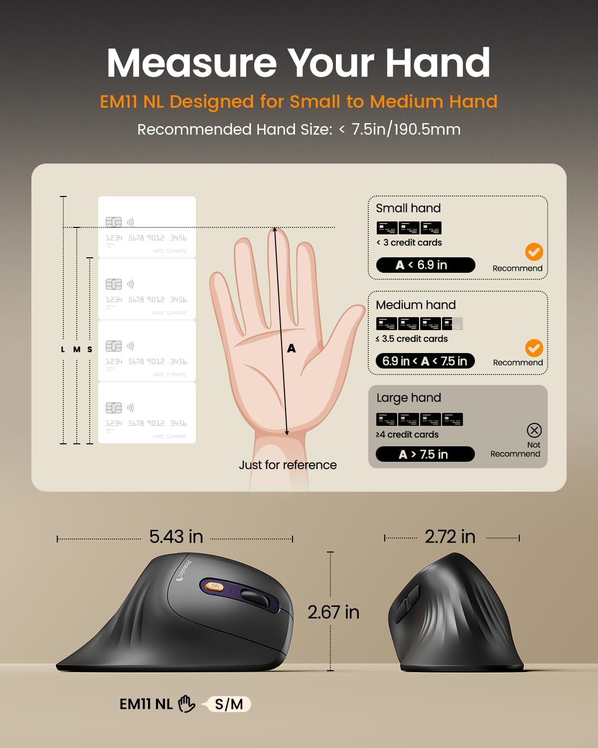 MOUSE ERGONÓMICO INALÁMBRICO PROTOARC EM11 NL RECARGABLE NEGRO PÚRPURA - 2