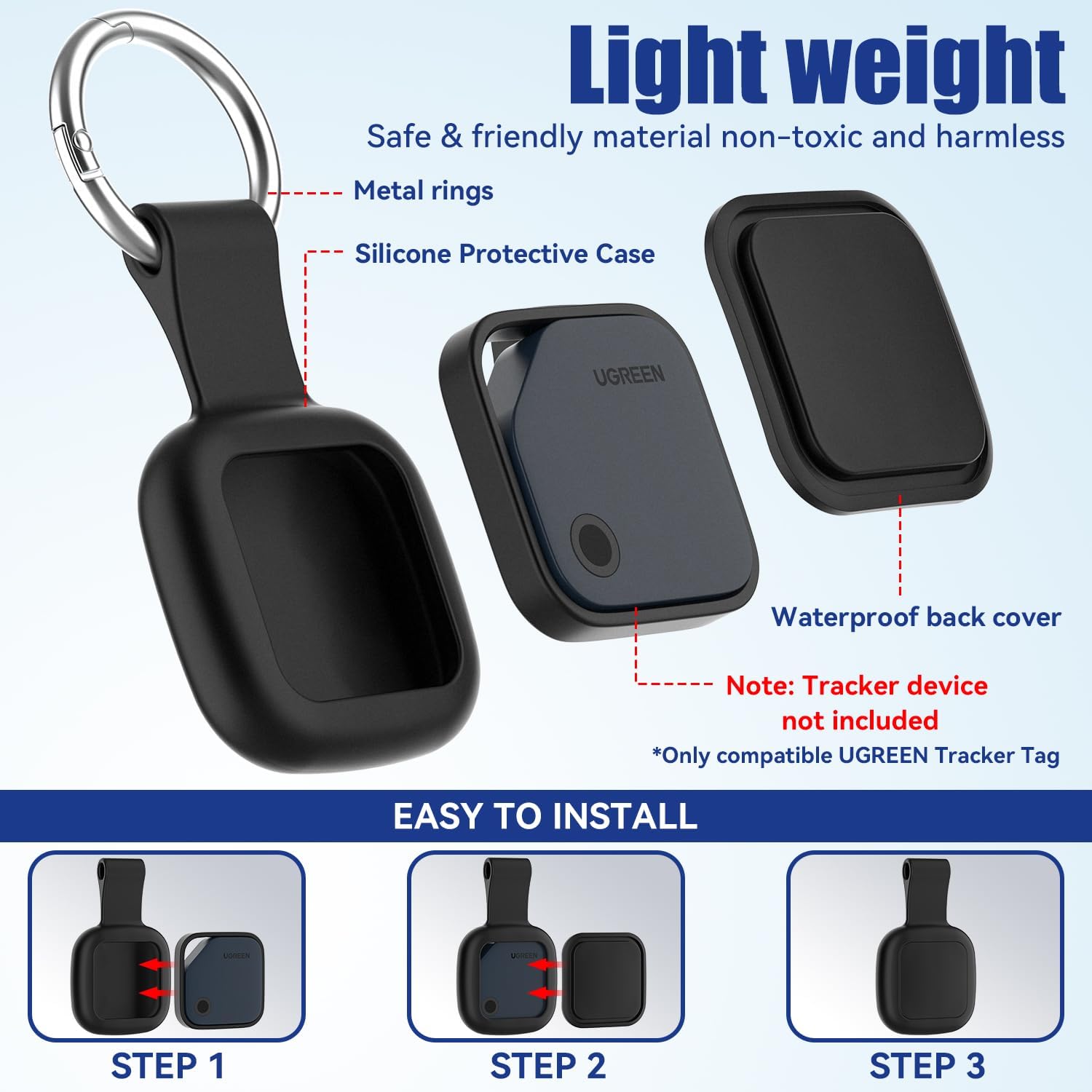 FUNDA DE SILICONA IMPERMEABLE DDJ PARA UGREEN TRACKER TAGS 4 UNIDADES NEGRO - 2