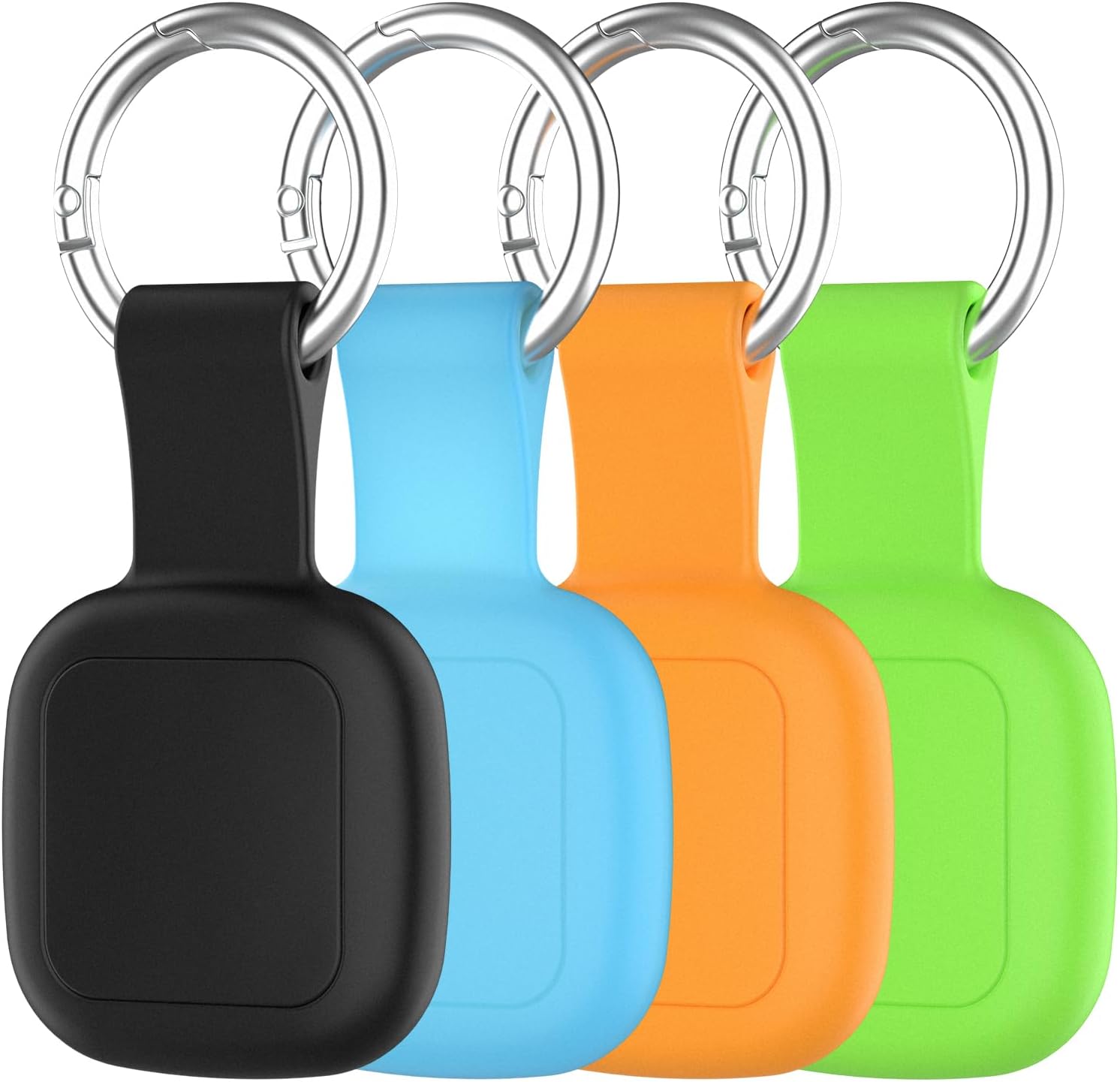 SET DE 4 FUNDAS IMPERMEABLES DE SILICONA PARA UGREEN TRACKER TAGS CON LLAVEROS NEGRO AZUL NARANJA VERDE - 1