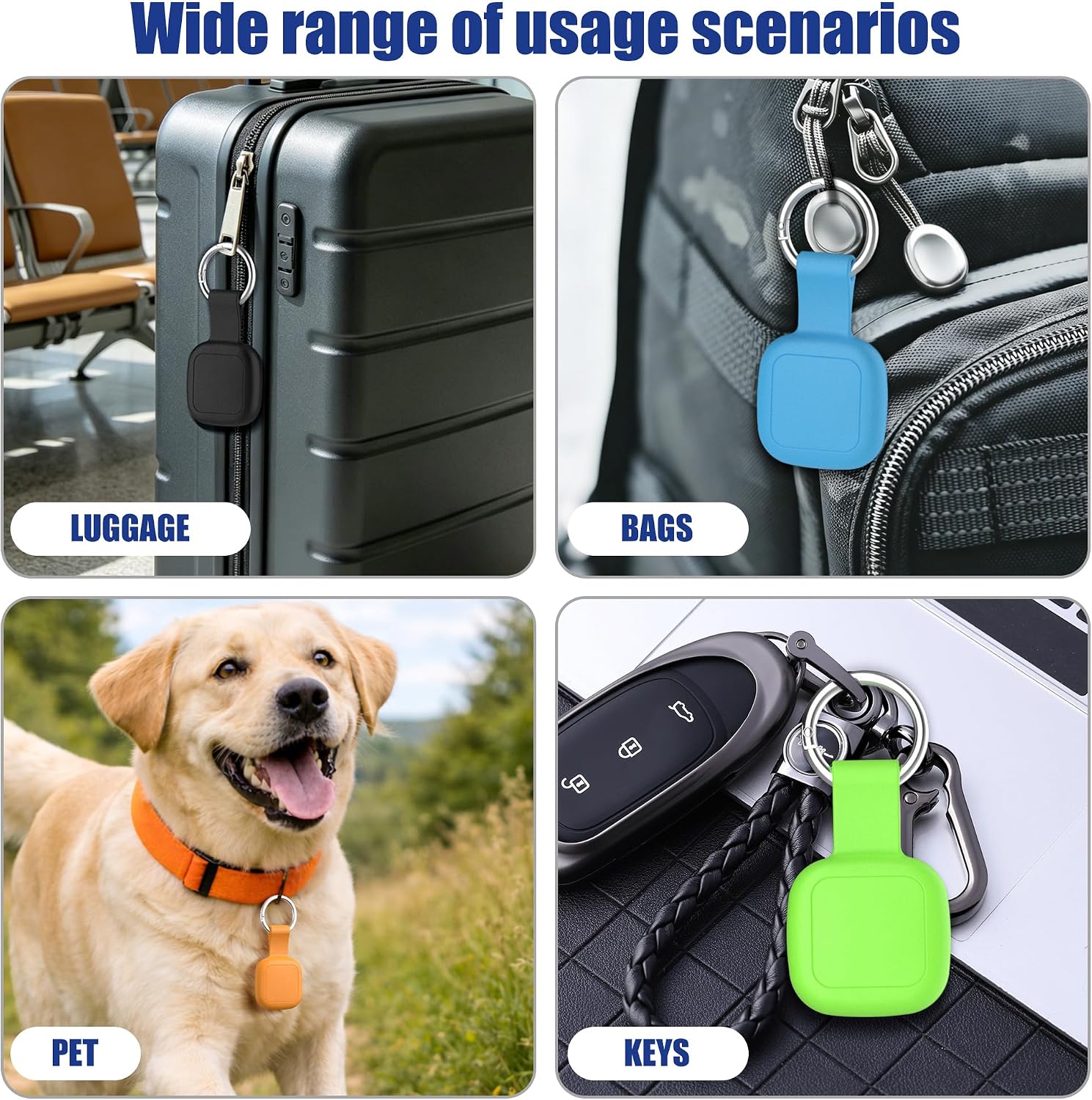 SET DE 4 FUNDAS IMPERMEABLES DE SILICONA PARA UGREEN TRACKER TAGS CON LLAVEROS NEGRO AZUL NARANJA VERDE - 2