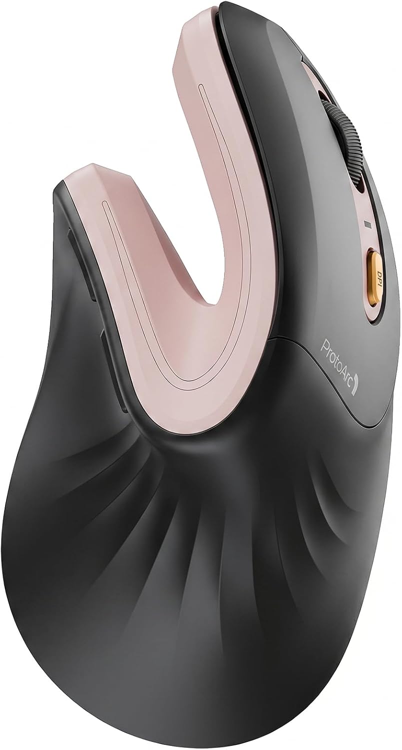 MOUSE ERGONÓMICO INALÁMBRICO PROTOARC EM11 NL RECARGABLE NEGRO ROSA - 1