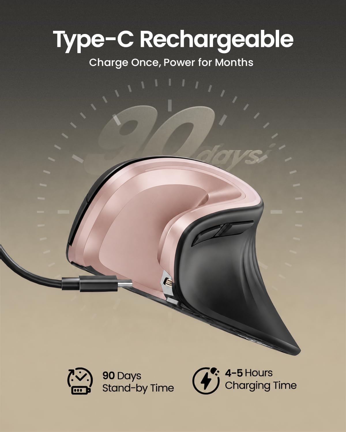 MOUSE ERGONÓMICO INALÁMBRICO PROTOARC EM11 NL RECARGABLE NEGRO ROSA - 4