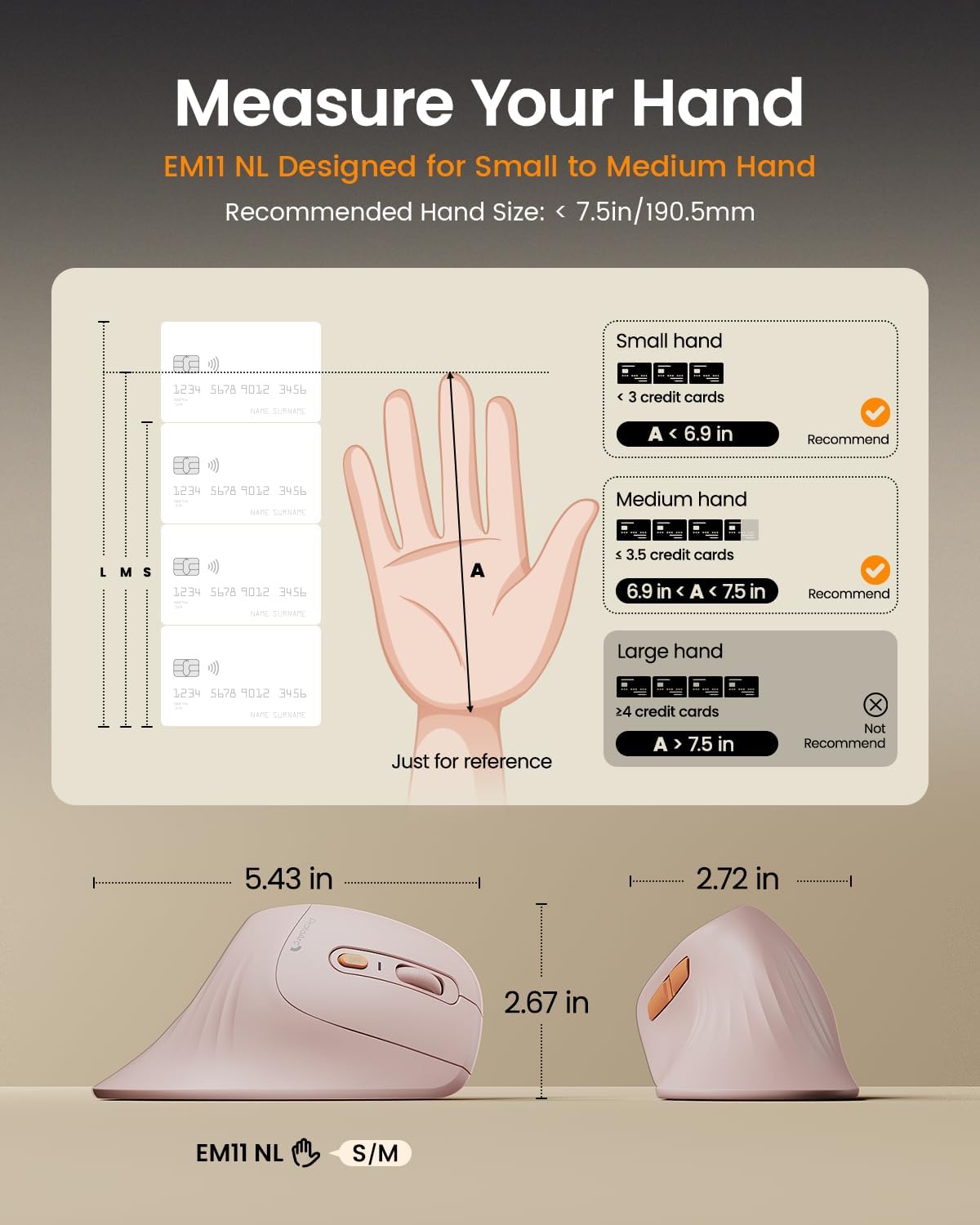 MOUSE ERGONÓMICO VERTICAL PROTOARC EM11 NL RECARGABLE ROSA - 2