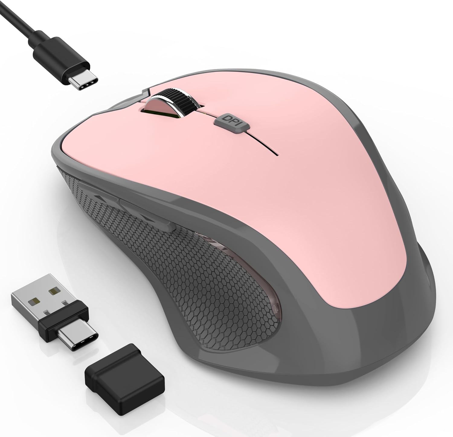 MOUSE BLUETOOTH INALÁMBRICO FYBC RECARGABLE ROSA CON JIGGLER Y 3 NIVELES DPI - 1