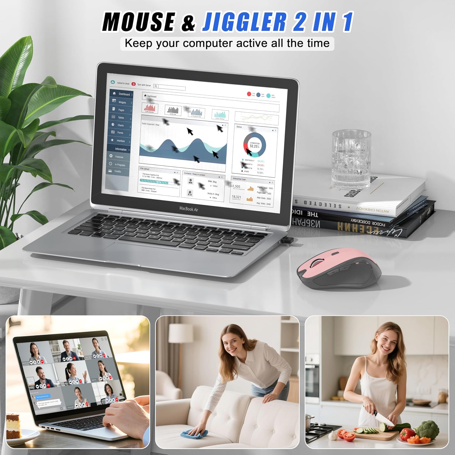 MOUSE BLUETOOTH INALÁMBRICO FYBC RECARGABLE ROSA CON JIGGLER Y 3 NIVELES DPI - 2