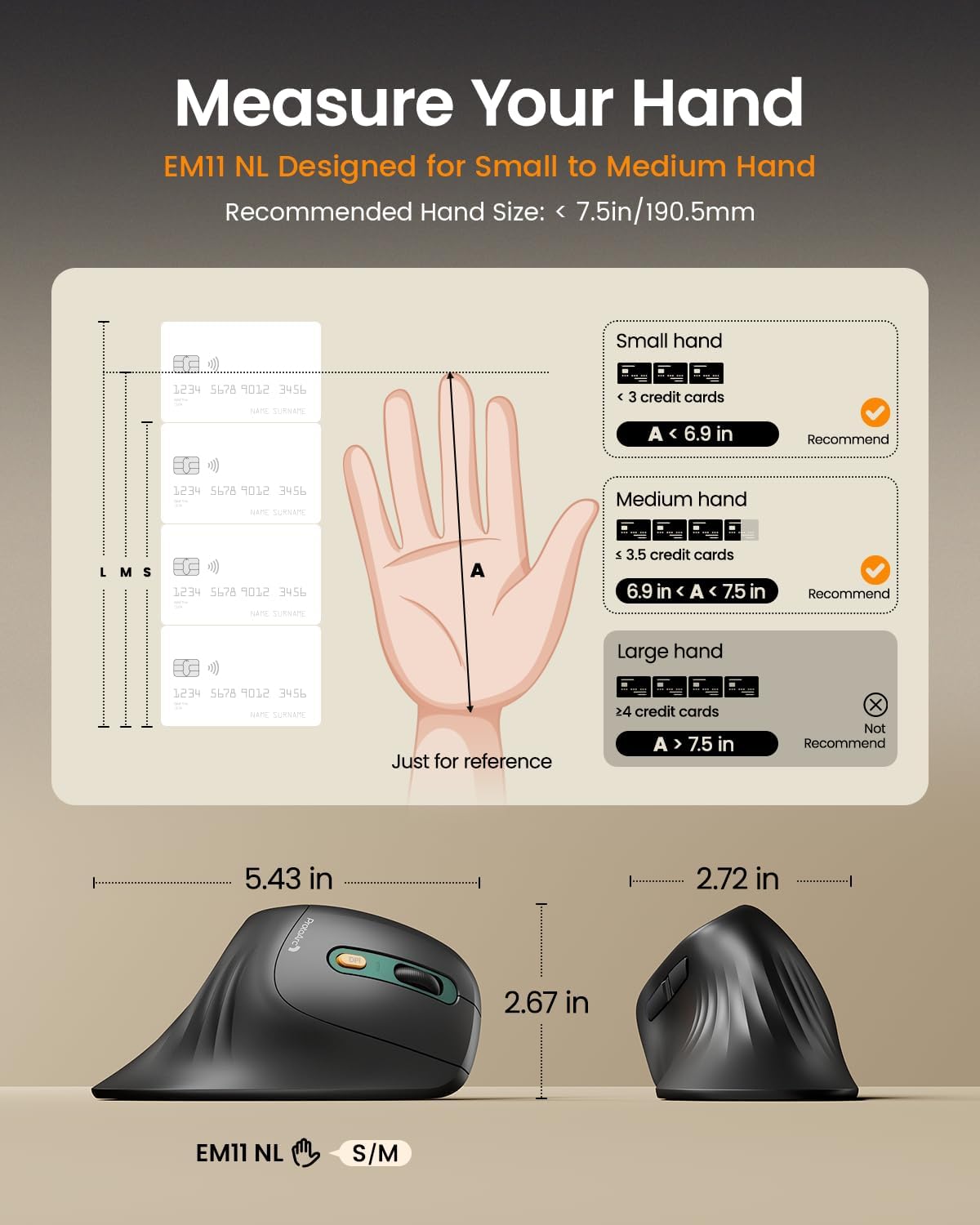 MOUSE ERGONÓMICO VERTICAL INALÁMBRICO PROTOARC EM11 NL RECARGABLE - 2