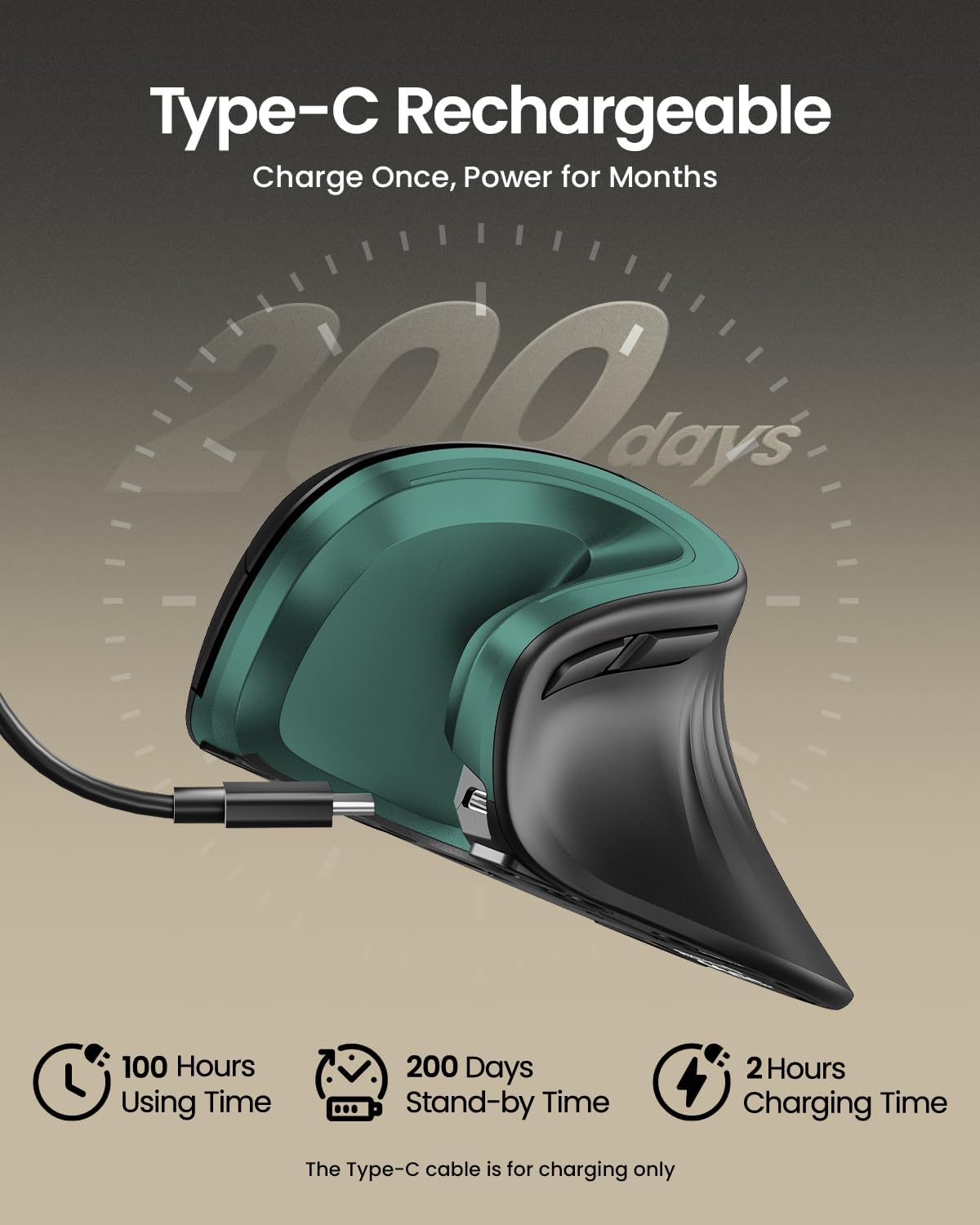 MOUSE ERGONÓMICO VERTICAL INALÁMBRICO PROTOARC EM11 NL RECARGABLE - 3