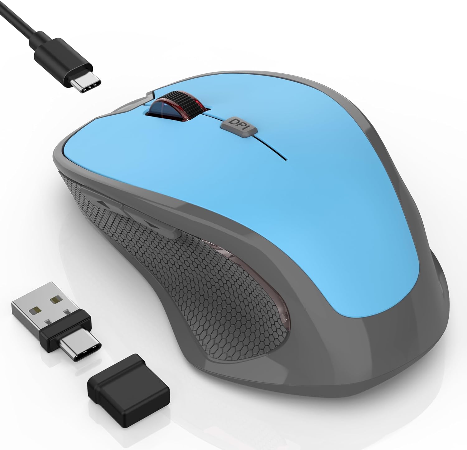 MOUSE INALÁMBRICO FYBC BLUETOOTH 5.2/3.0 Y 2.4G USB-C/USB-A RECARGABLE AZUL - 1