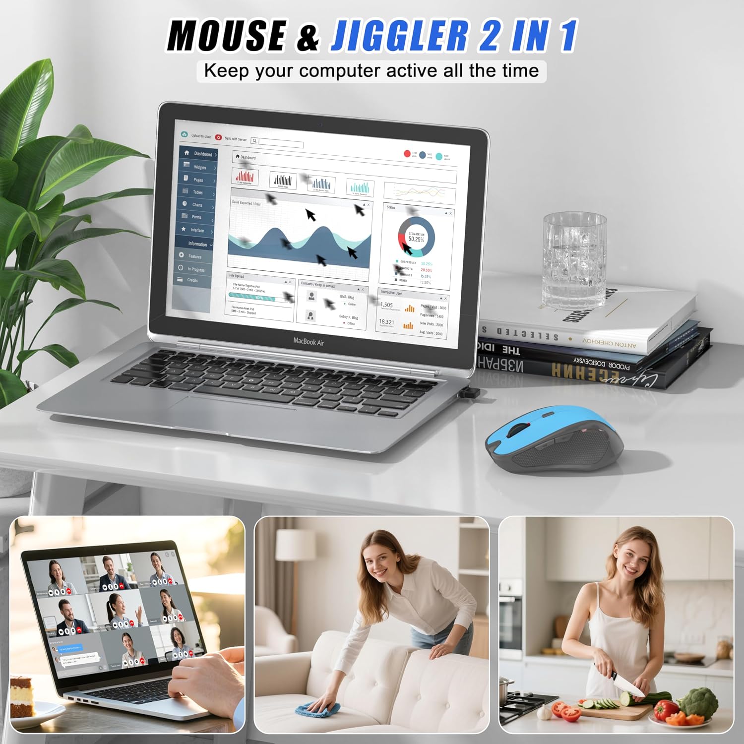 MOUSE INALÁMBRICO FYBC BLUETOOTH 5.2/3.0 Y 2.4G USB-C/USB-A RECARGABLE AZUL - 2