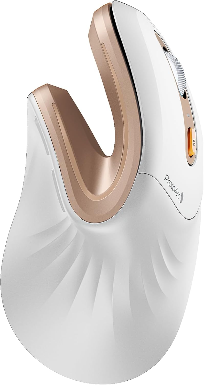MOUSE ERGONÓMICO INALÁMBRICO PROTOARC EM11 NL RECARGABLE BLANCO DORADO - 1