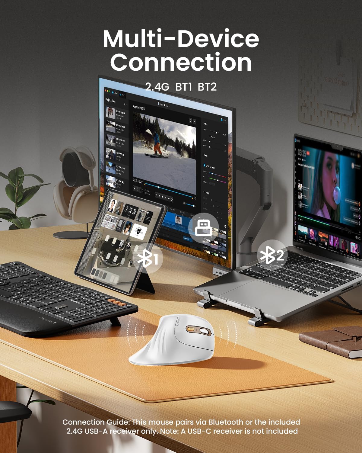 MOUSE ERGONÓMICO INALÁMBRICO PROTOARC EM11 NL RECARGABLE BLANCO DORADO - 4