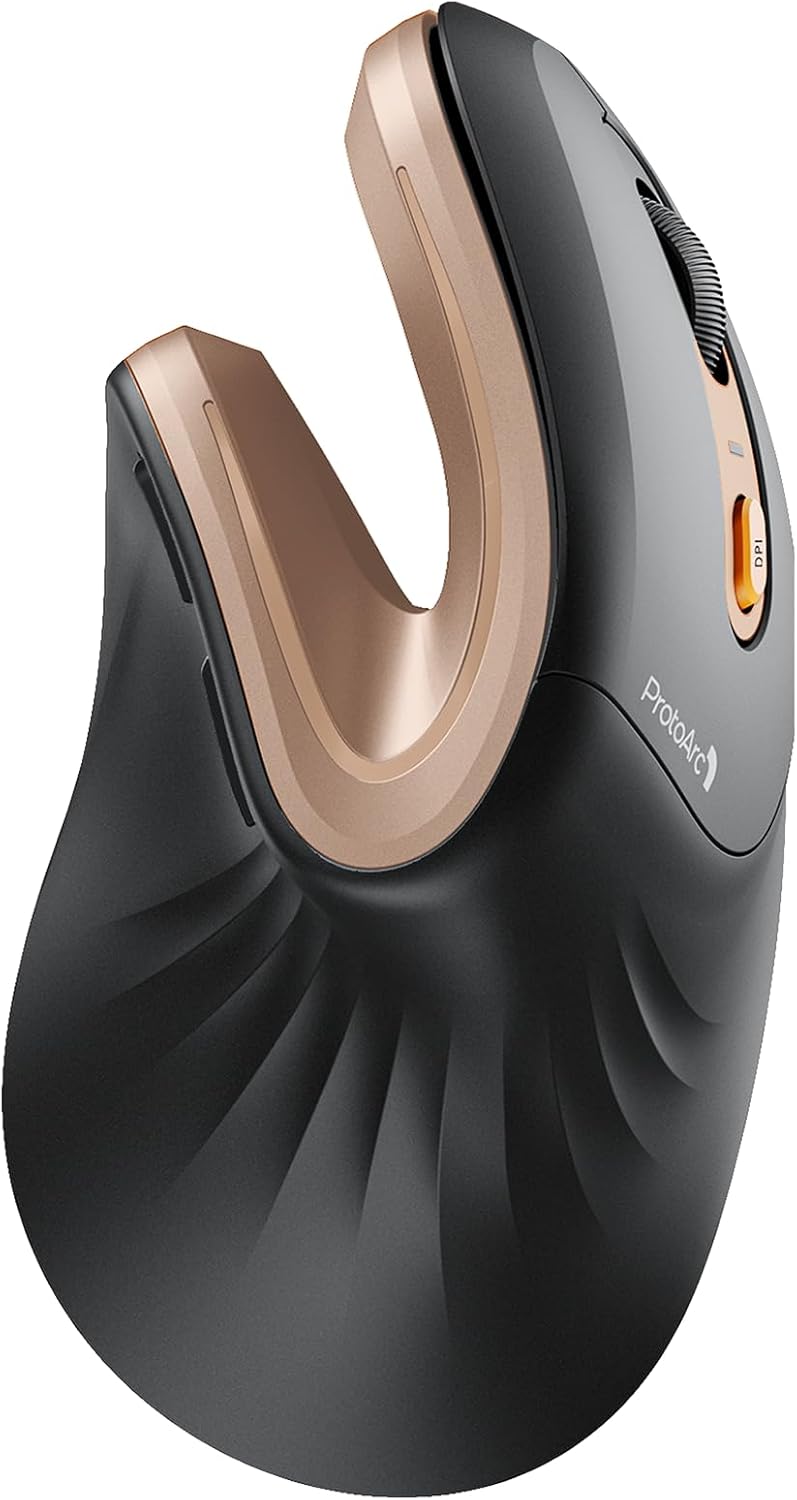 MOUSE ERGONÓMICO INALÁMBRICO PROTOARC EM11 NL RECARGABLE NEGRO DORADO - 1