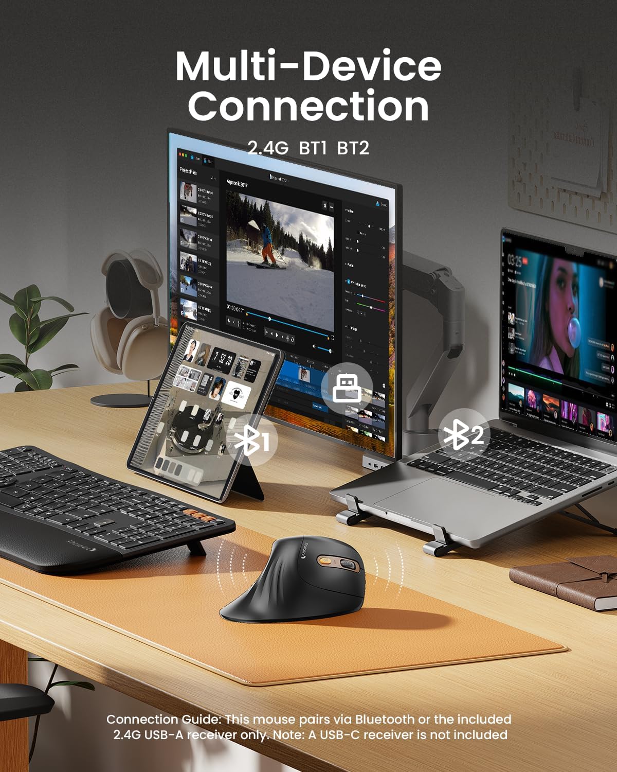 MOUSE ERGONÓMICO INALÁMBRICO PROTOARC EM11 NL RECARGABLE NEGRO DORADO - 4