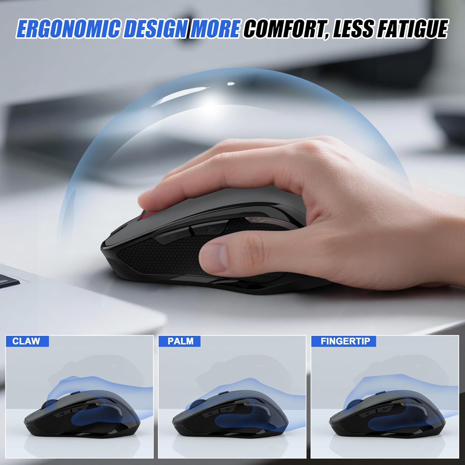 MOUSE INALÁMBRICO BLUETOOTH FYBC RECARGABLE CON MODO JIGGLER, 2 MODOS BLUETOOTH Y RECEPTOR USB-A/USB-C, GRIS - 5