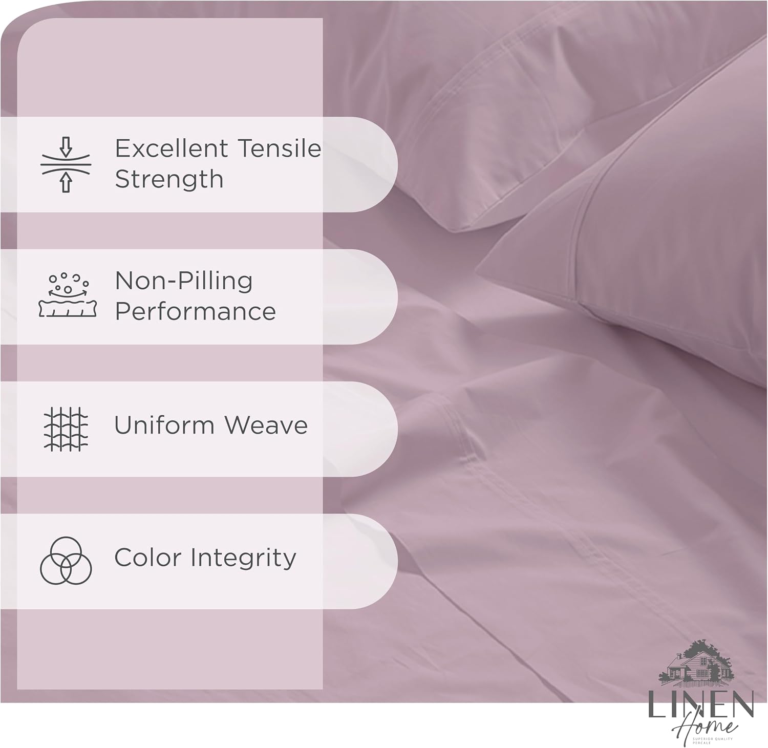 JUEGO DE SÁBANAS LINEN HOME KING 100% ALGODÓN PERCAL 4 PIEZAS LAVANDA MALVA - 2