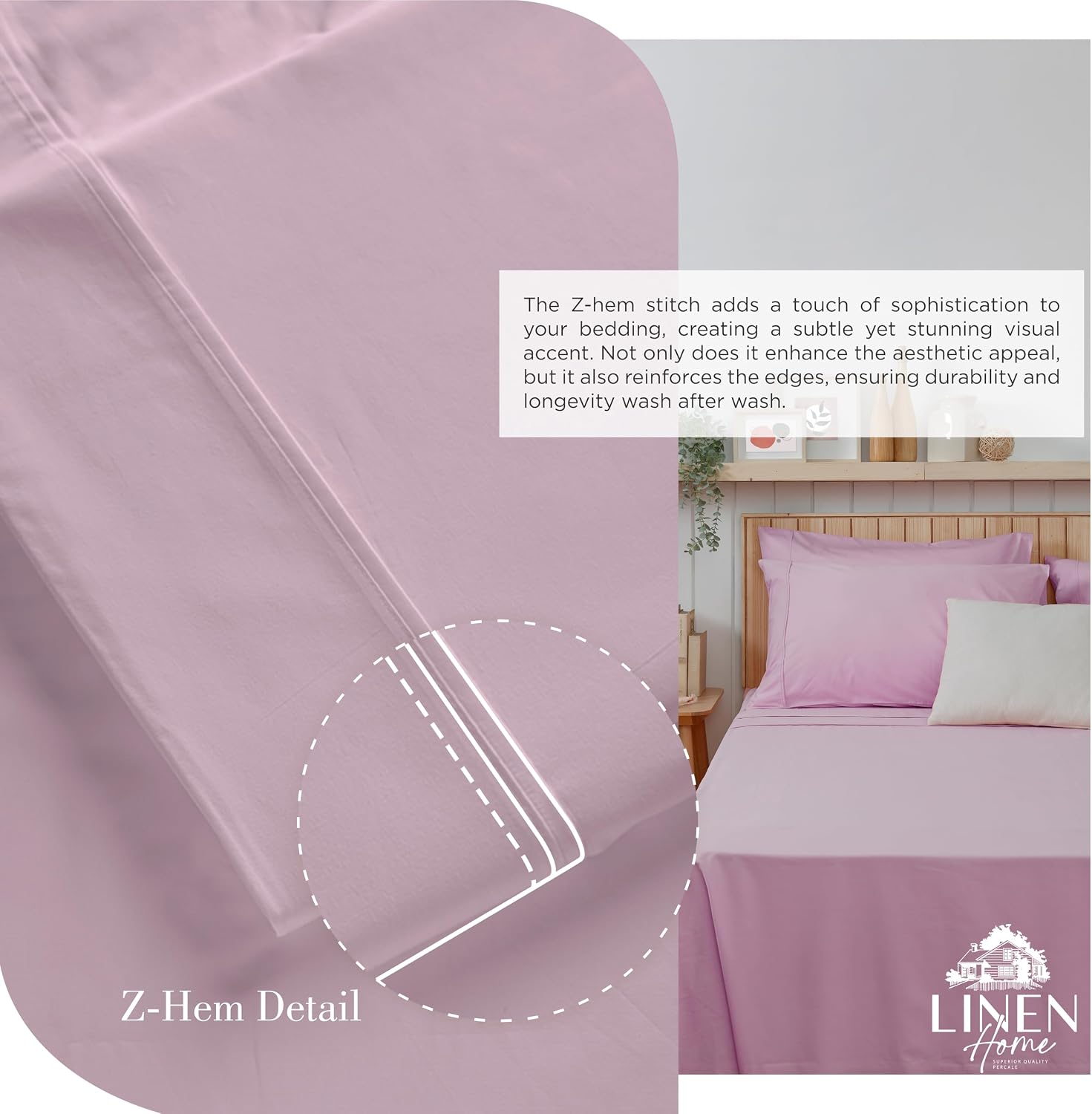 JUEGO DE SÁBANAS LINEN HOME KING 100% ALGODÓN PERCAL 4 PIEZAS LAVANDA MALVA - 3