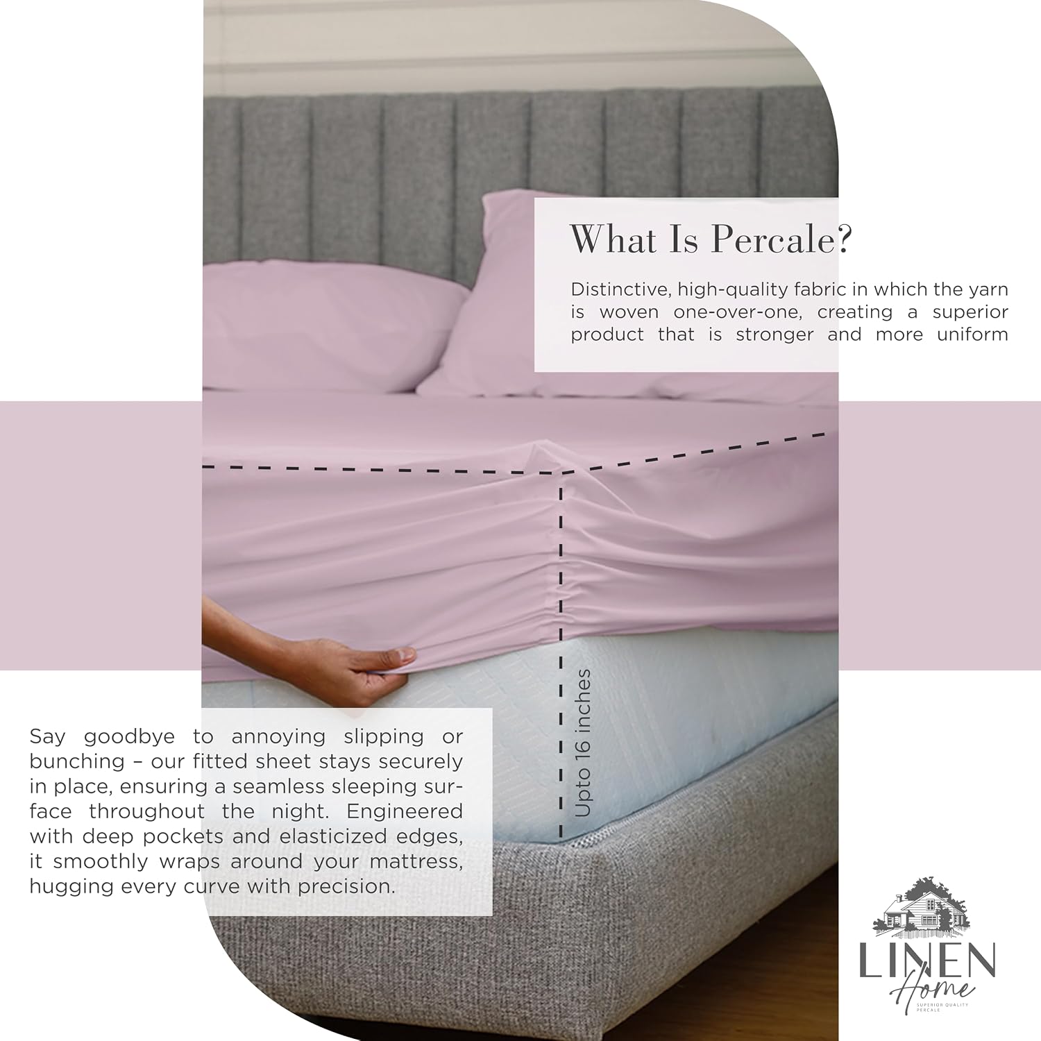 JUEGO DE SÁBANAS LINEN HOME KING 100% ALGODÓN PERCAL 4 PIEZAS LAVANDA MALVA - 4