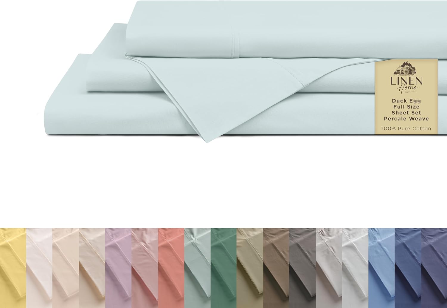 JUEGO DE SÁBANAS LINEN HOME PERCALE ALGODÓN 100% FULL AZUL HUEVO DE PATO BOLSILLO PROFUNDO 4 PIEZAS - 1