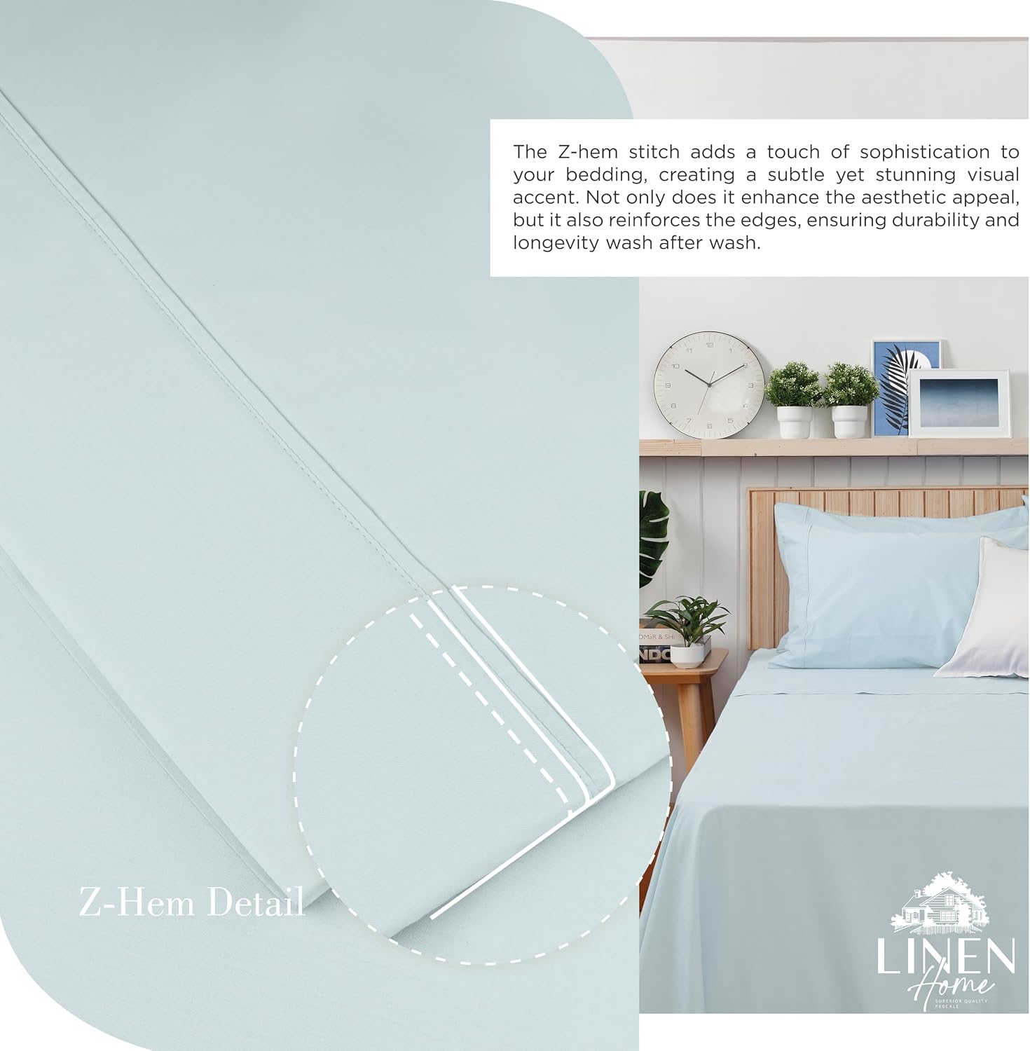 JUEGO DE SÁBANAS LINEN HOME PERCALE ALGODÓN 100% FULL AZUL HUEVO DE PATO BOLSILLO PROFUNDO 4 PIEZAS - 3