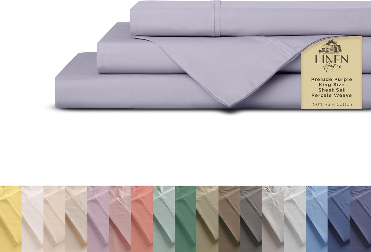 JUEGO DE SÁBANAS LINEN HOME KING 100% ALGODÓN PERCAL MORADO PRELUDE 4 PIEZAS - 1