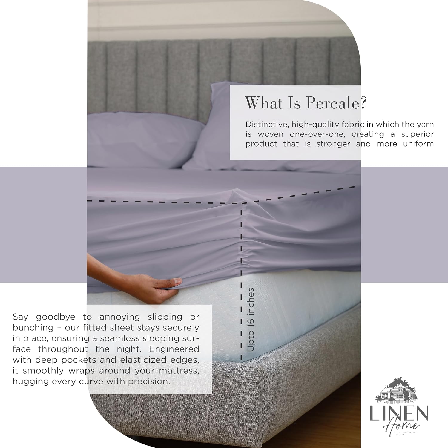 JUEGO DE SÁBANAS LINEN HOME KING 100% ALGODÓN PERCAL MORADO PRELUDE 4 PIEZAS - 4