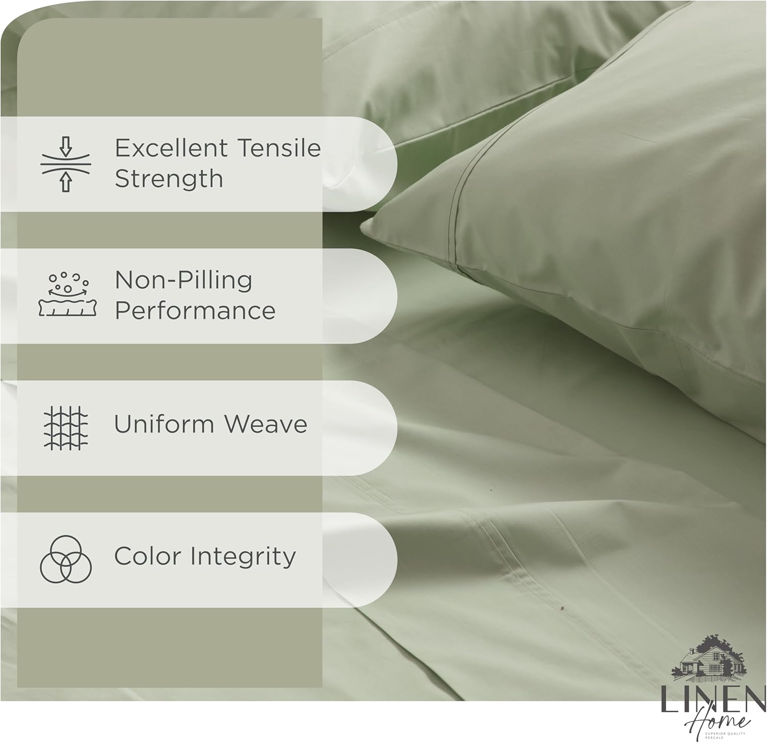 JUEGO DE SÁBANAS LINEN HOME KING 100% ALGODÓN PERCAL 4 PIEZAS VERDE SALVIA - 2