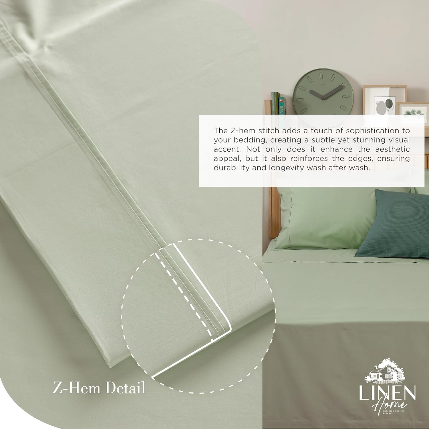 JUEGO DE SÁBANAS LINEN HOME KING 100% ALGODÓN PERCAL 4 PIEZAS VERDE SALVIA - 3