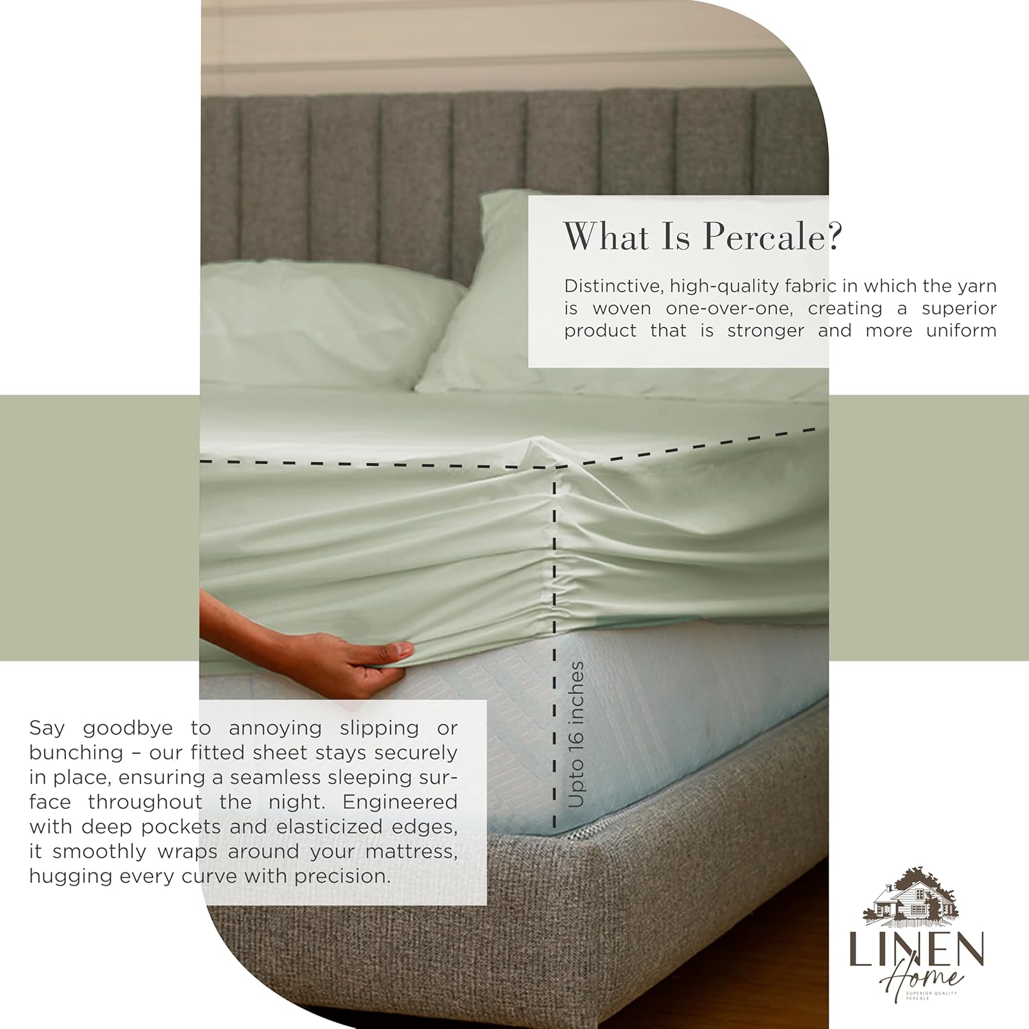 JUEGO DE SÁBANAS LINEN HOME KING 100% ALGODÓN PERCAL 4 PIEZAS VERDE SALVIA - 4