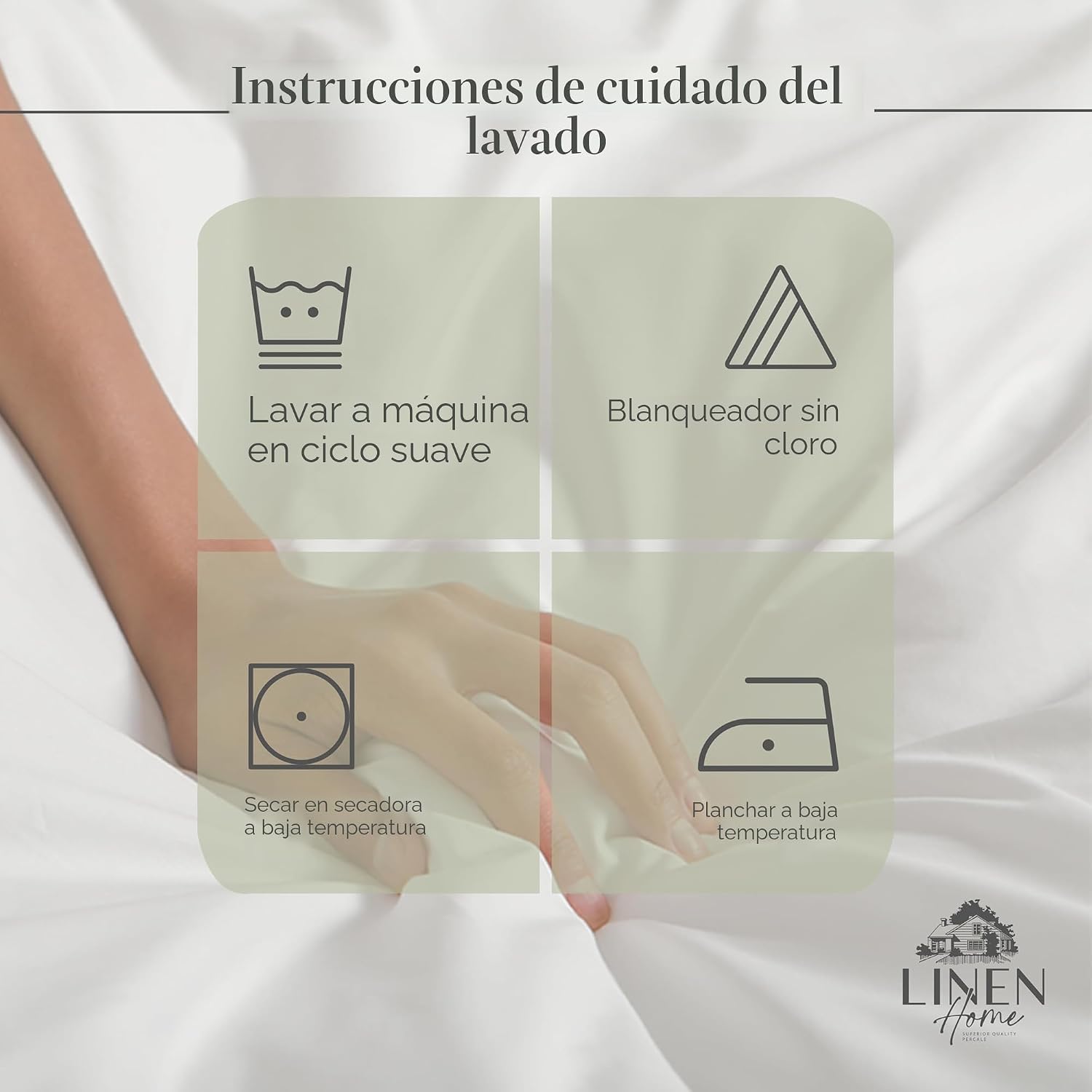 JUEGO DE SÁBANAS LINEN HOME KING 100% ALGODÓN PERCAL 4 PIEZAS VERDE SALVIA - 5