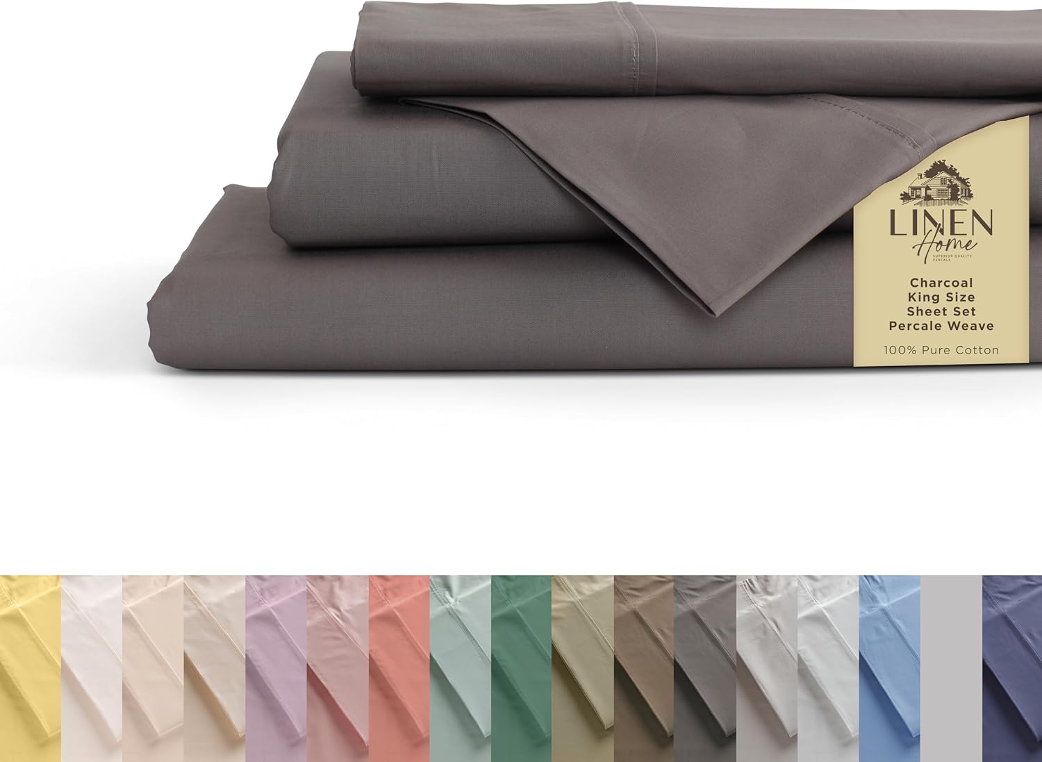 JUEGO DE SÁBANAS LINEN HOME KING 100% ALGODÓN PERCAL 4 PIEZAS COLOR CARBÓN - 1