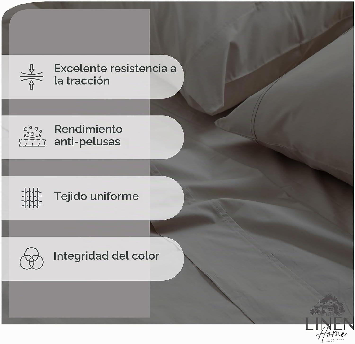 JUEGO DE SÁBANAS LINEN HOME KING 100% ALGODÓN PERCAL 4 PIEZAS COLOR CARBÓN - 2