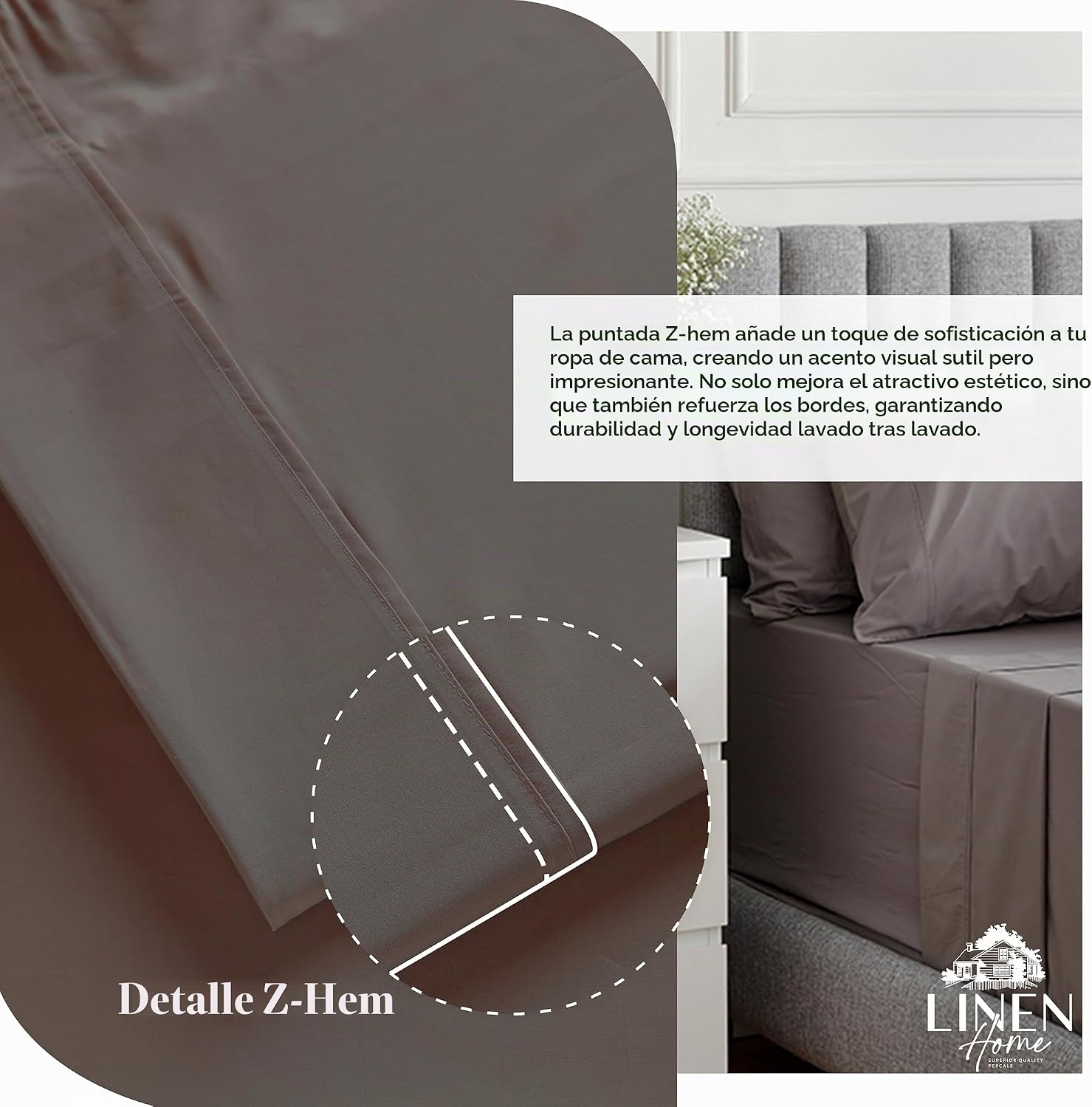 JUEGO DE SÁBANAS LINEN HOME KING 100% ALGODÓN PERCAL 4 PIEZAS COLOR CARBÓN - 3