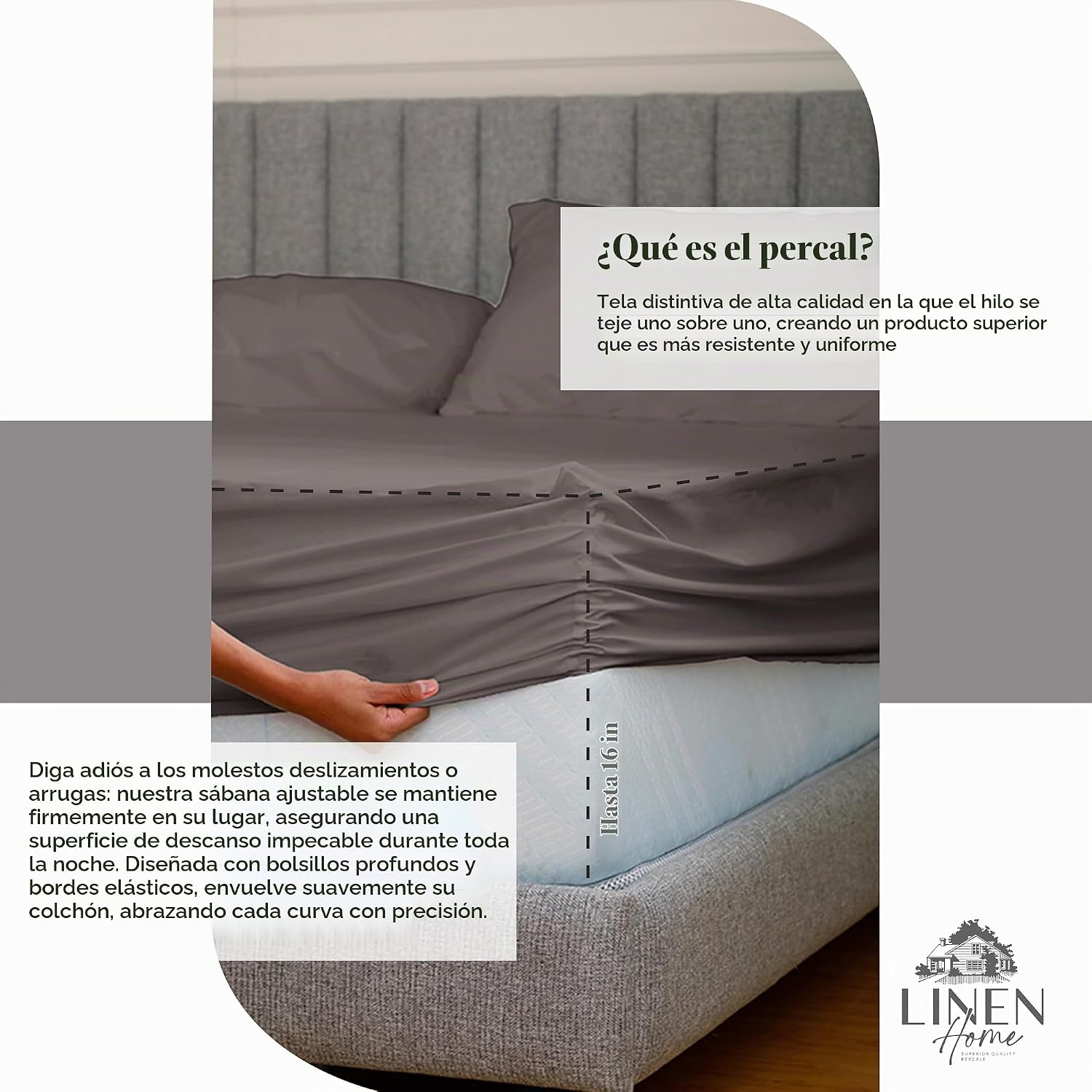 JUEGO DE SÁBANAS LINEN HOME KING 100% ALGODÓN PERCAL 4 PIEZAS COLOR CARBÓN - 4