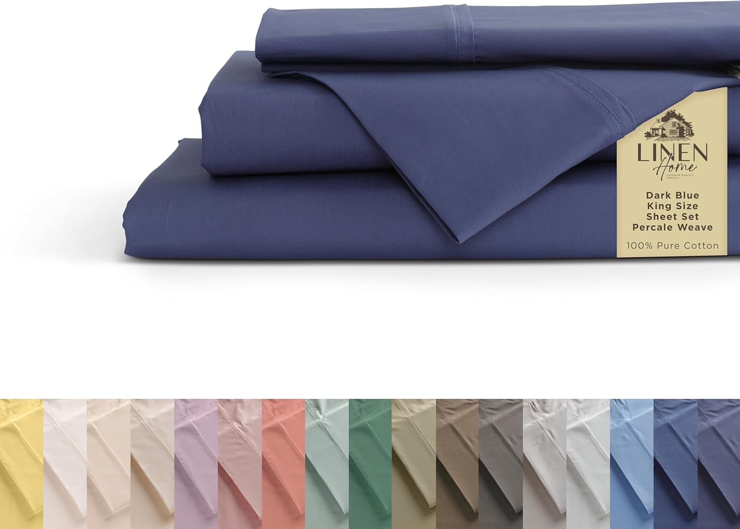 JUEGO DE SÁBANAS LINEN HOME KING 100% ALGODÓN PERCAL AZUL OSCURO 4 PIEZAS - 1