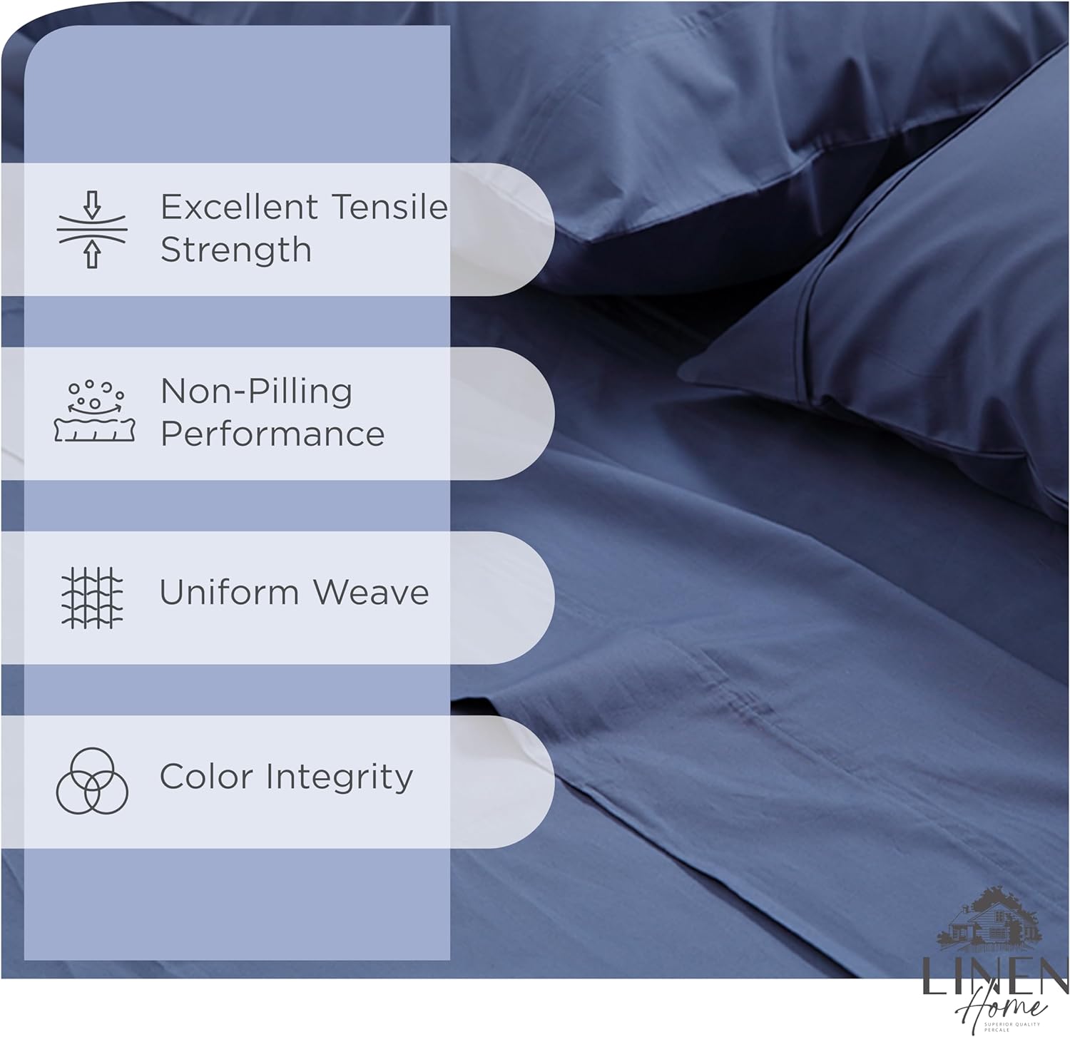 JUEGO DE SÁBANAS LINEN HOME KING 100% ALGODÓN PERCAL AZUL OSCURO 4 PIEZAS - 2