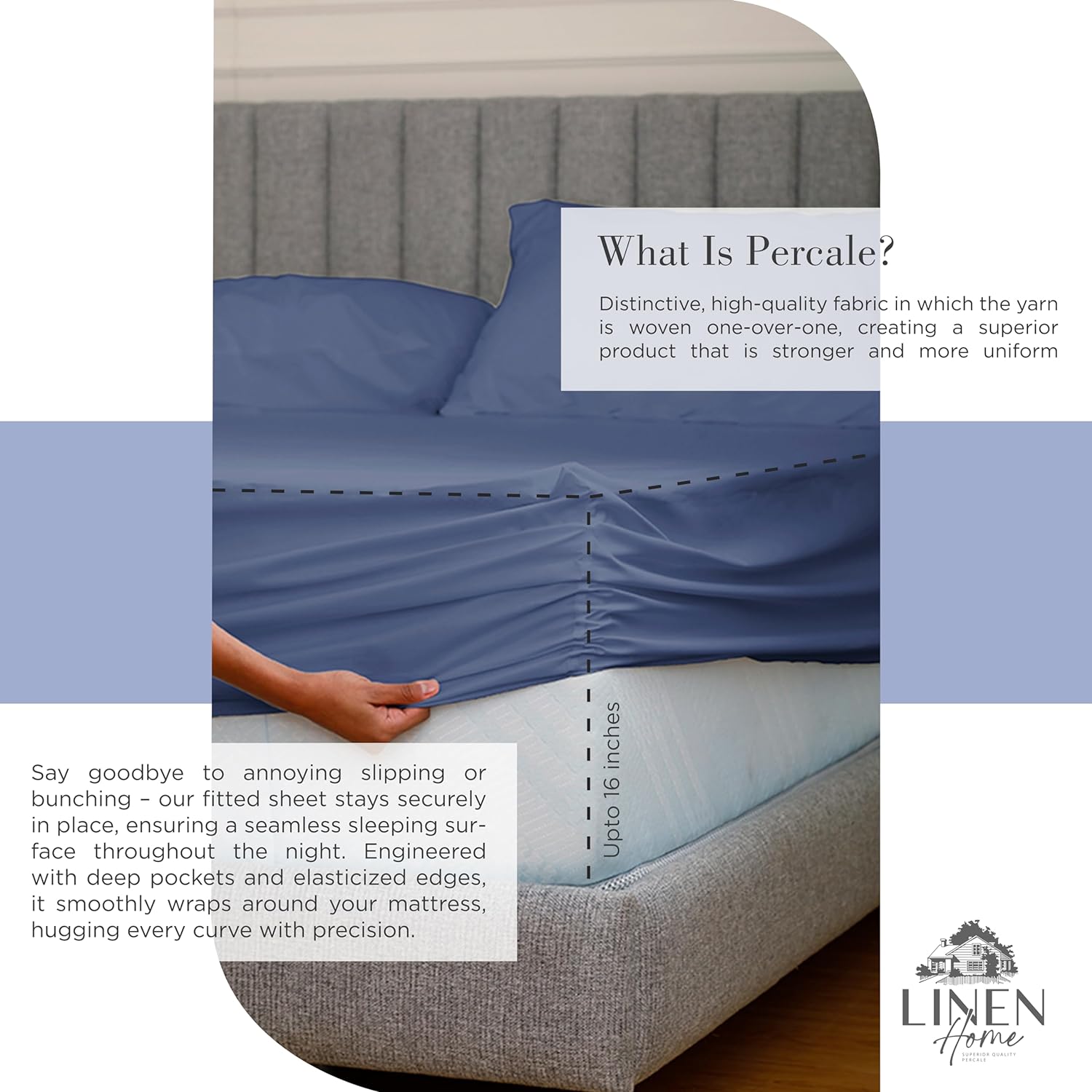 JUEGO DE SÁBANAS LINEN HOME KING 100% ALGODÓN PERCAL AZUL OSCURO 4 PIEZAS - 4