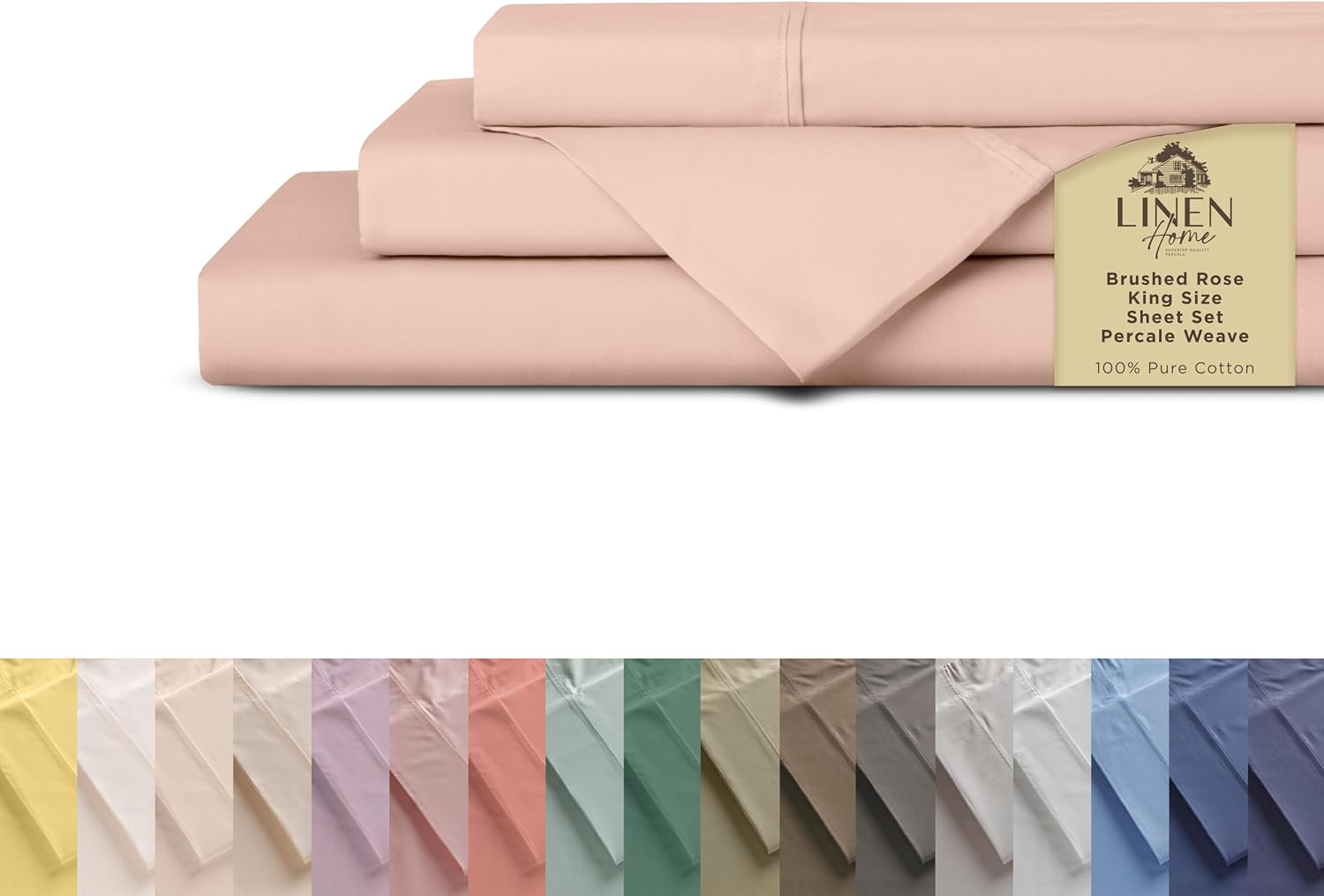 JUEGO DE SÁBANAS LINEN HOME KING 100% ALGODÓN PERCALE 4 PIEZAS ROSADO CEPILLADO - 1