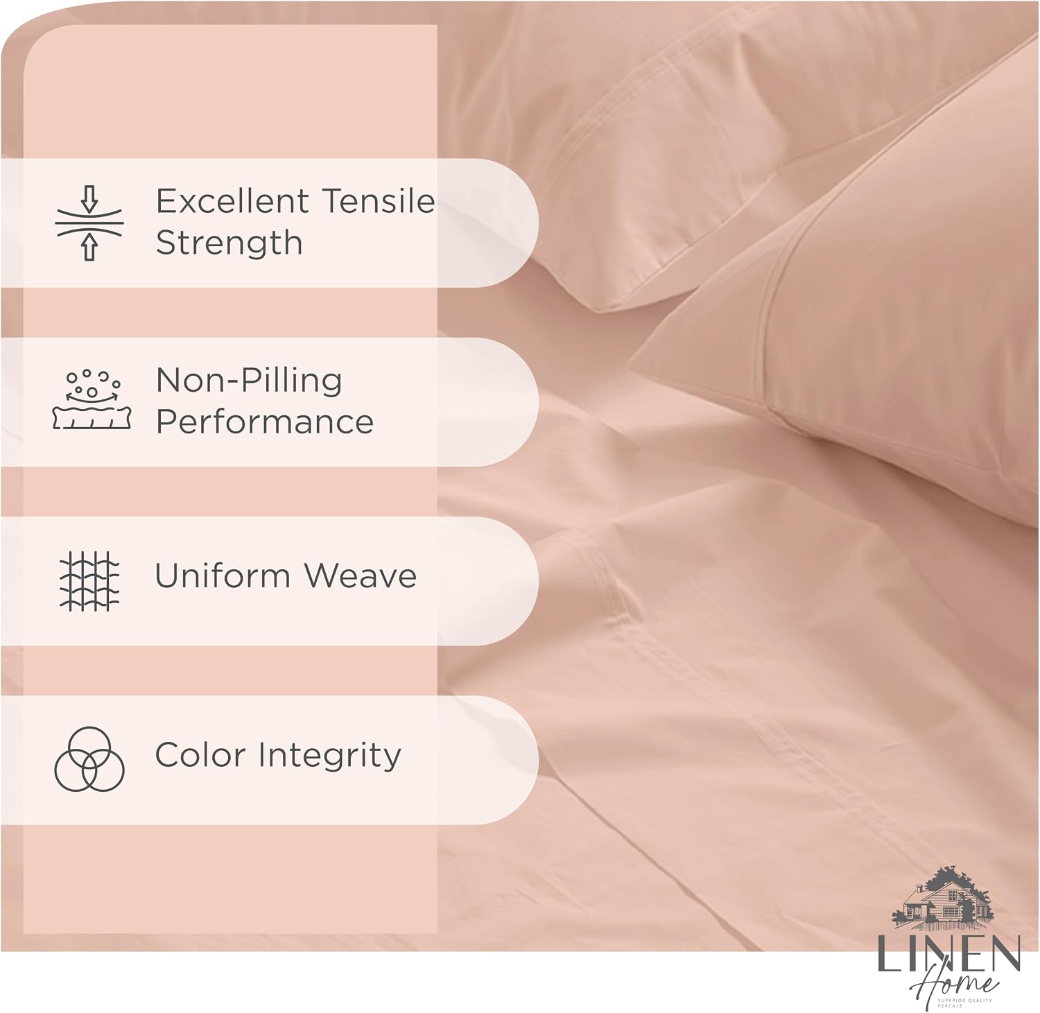 JUEGO DE SÁBANAS LINEN HOME KING 100% ALGODÓN PERCALE 4 PIEZAS ROSADO CEPILLADO - 2