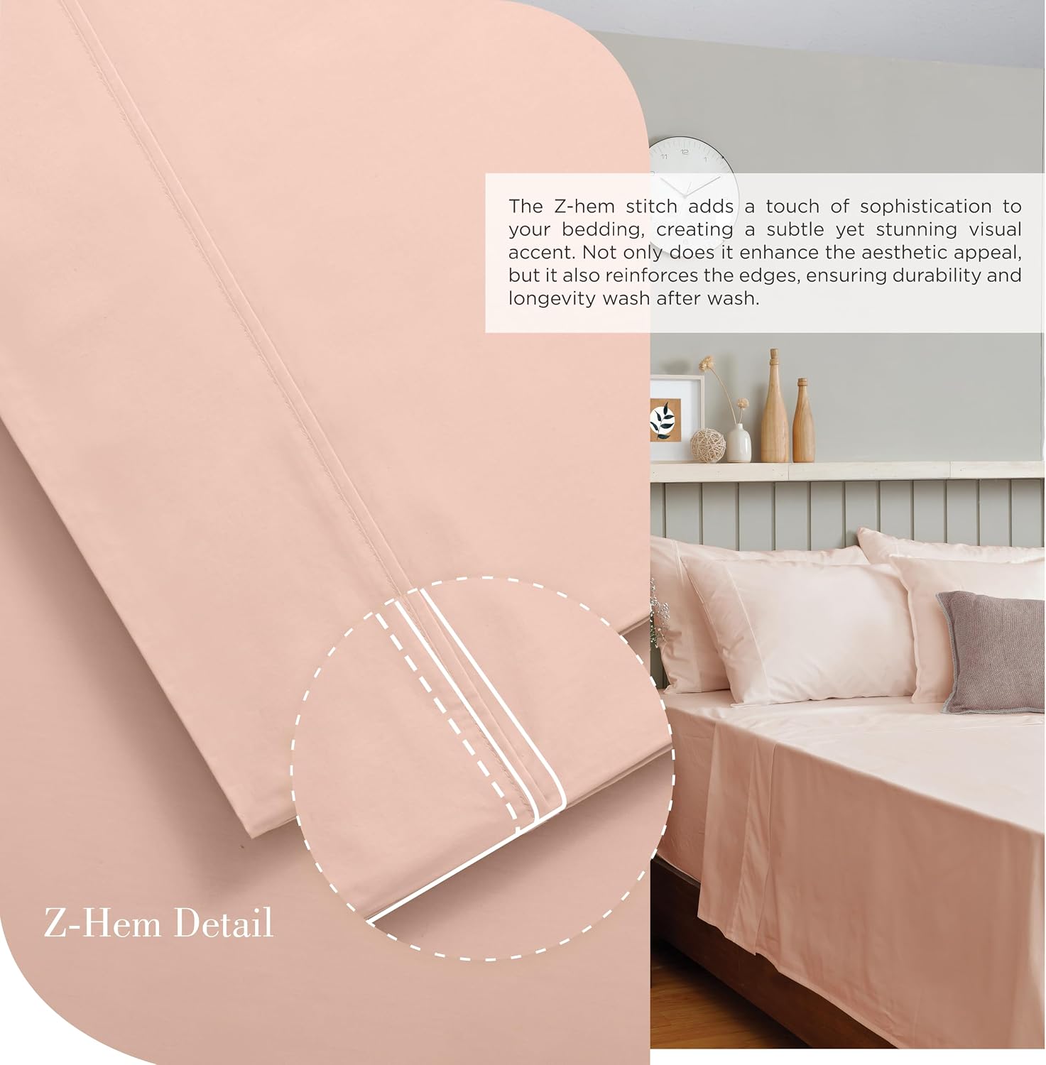 JUEGO DE SÁBANAS LINEN HOME KING 100% ALGODÓN PERCALE 4 PIEZAS ROSADO CEPILLADO - 3