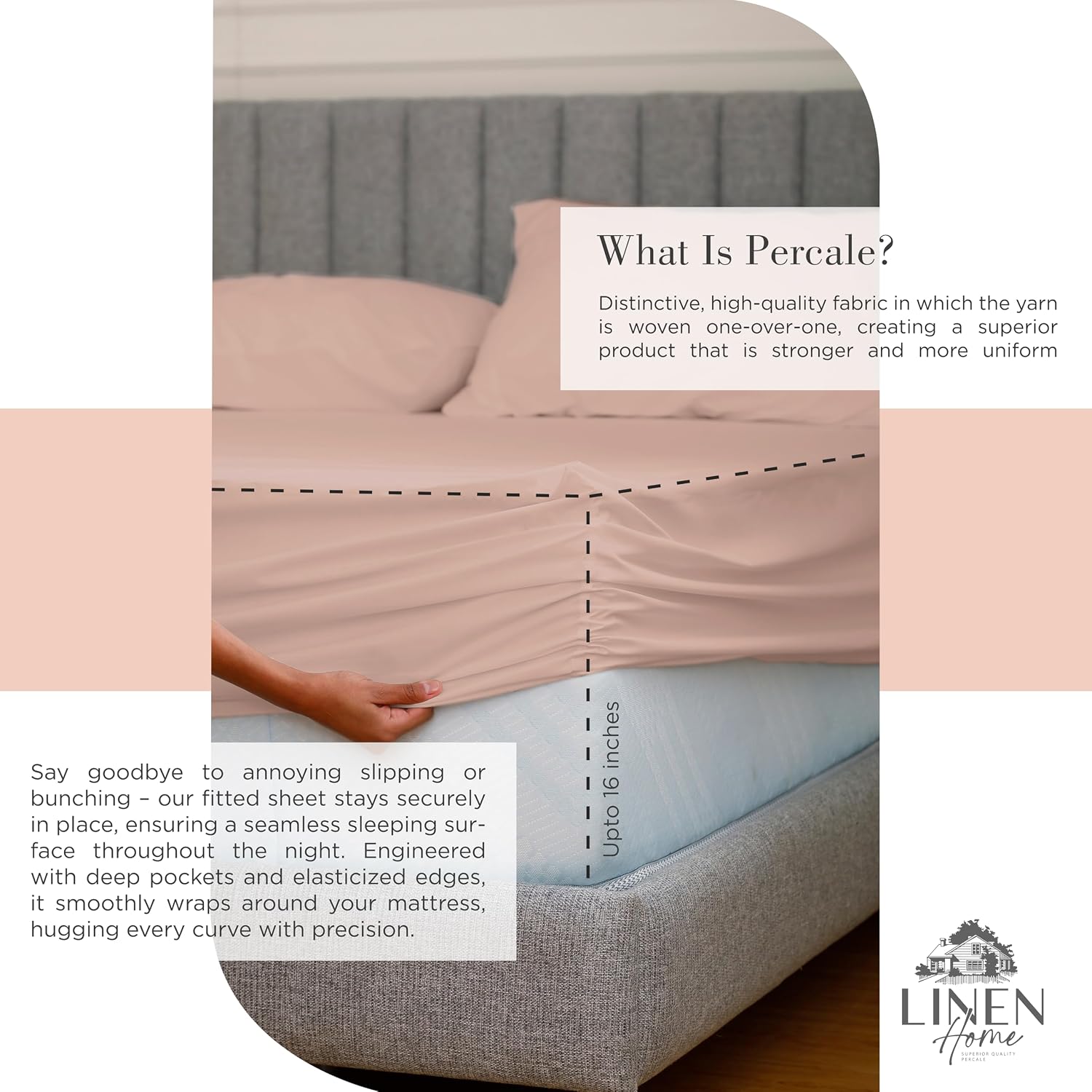 JUEGO DE SÁBANAS LINEN HOME KING 100% ALGODÓN PERCALE 4 PIEZAS ROSADO CEPILLADO - 4