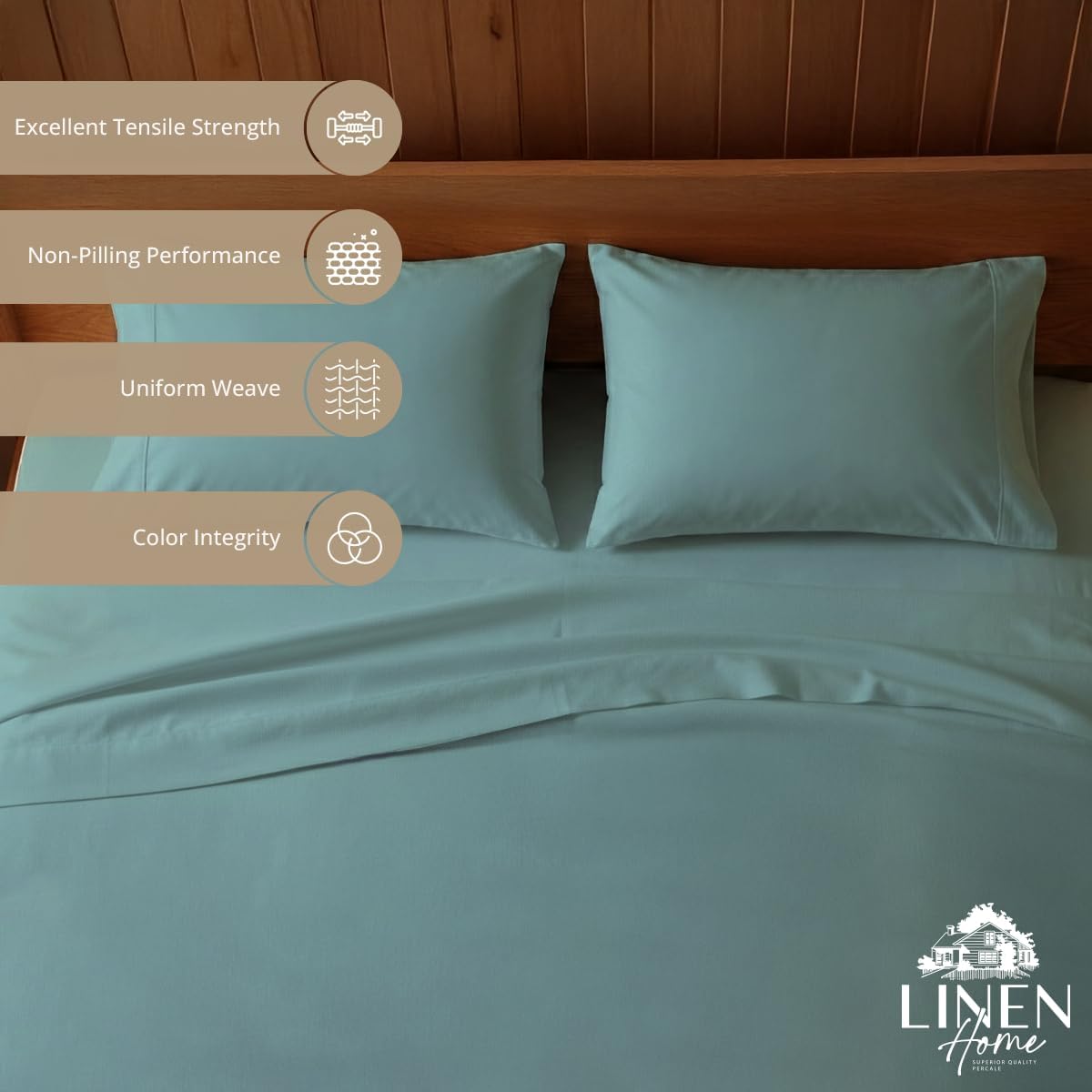 JUEGO DE SÁBANAS LINEN HOME KING 100% ALGODÓN PERCAL 4 PIEZAS AZUL AGUA - 2