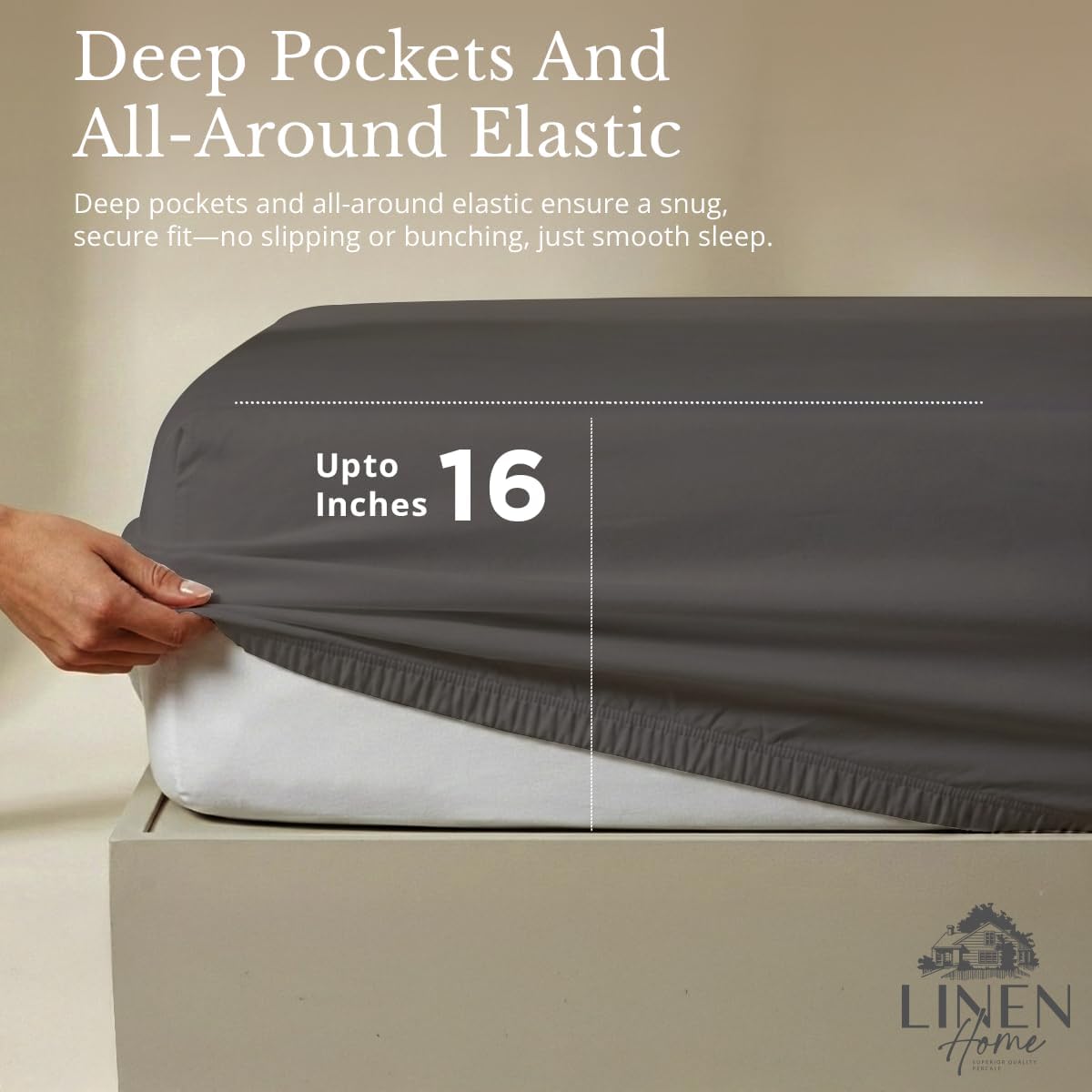 JUEGO DE SÁBANAS LINEN HOME KING 100% ALGODÓN PERCAL 4 PIEZAS GRIS CARBÓN - 4
