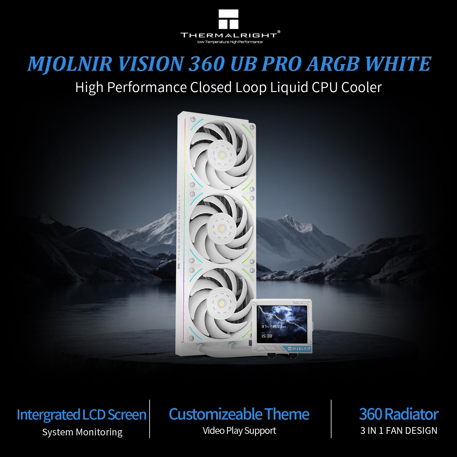 ENFRIADOR LÍQUIDO PARA CPU THERMALRIGHT MJOLNIR VISION 360 UB PRO ARGB BLANCO CON PANTALLA LCD 3.5'' - 2