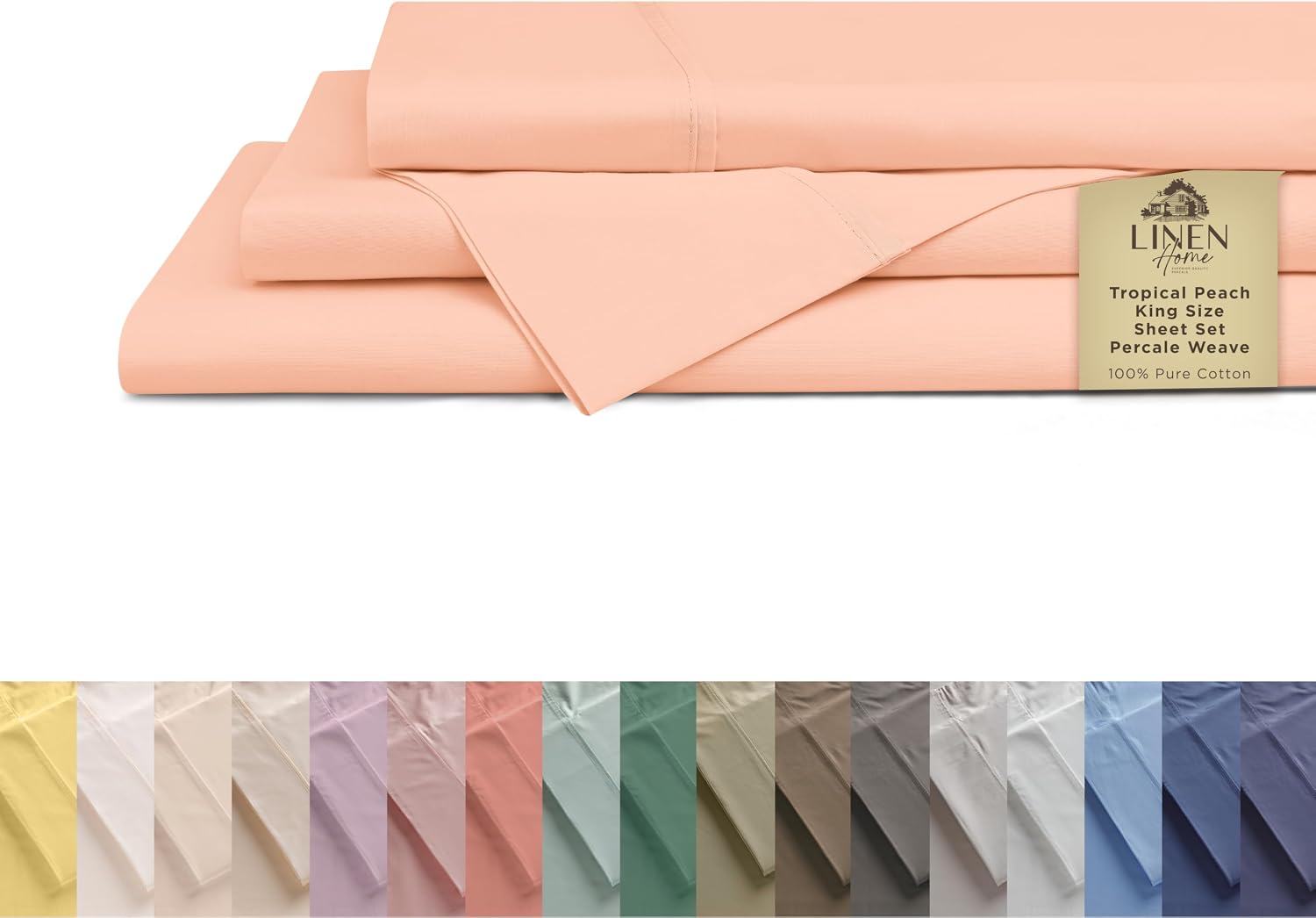 JUEGO DE SÁBANAS LINEN HOME KING 100% ALGODÓN PERCAL 4 PIEZAS DURAZNO TROPICAL - 1