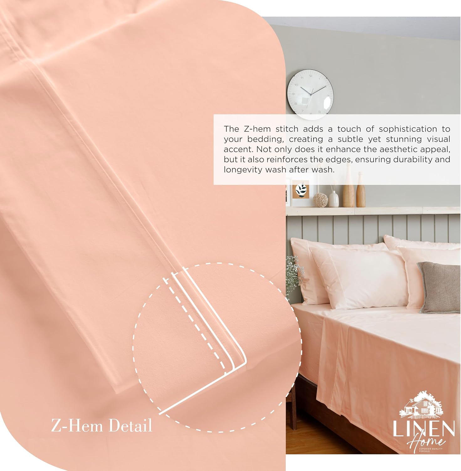 JUEGO DE SÁBANAS LINEN HOME KING 100% ALGODÓN PERCAL 4 PIEZAS DURAZNO TROPICAL - 3