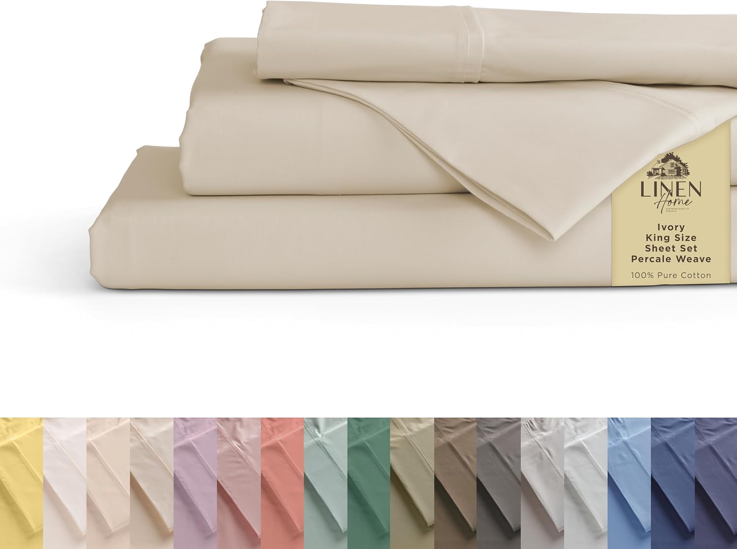 JUEGO DE SÁBANAS LINEN HOME KING 100% ALGODÓN PERCAL 4 PIEZAS MARFIL - 1
