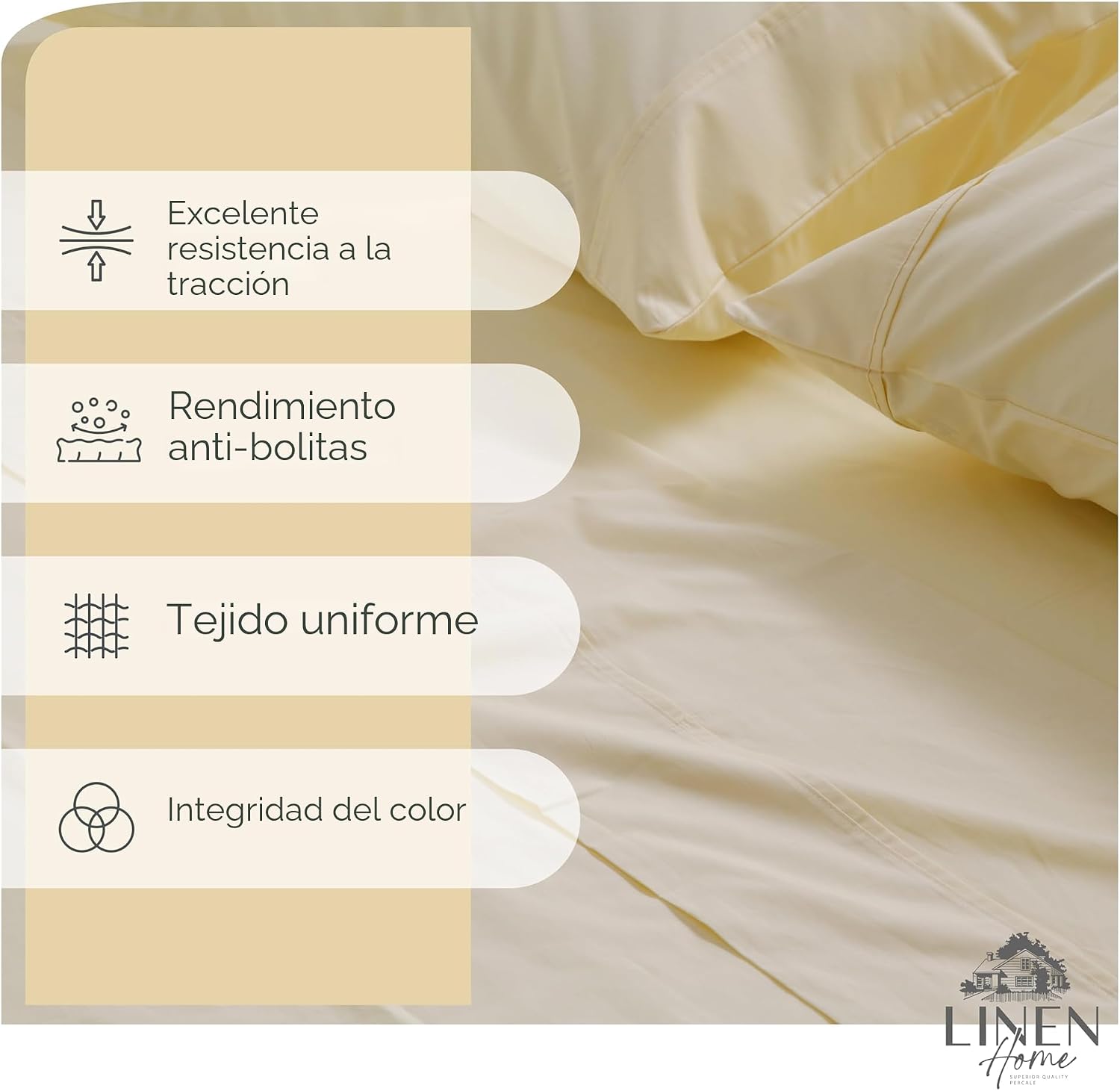 JUEGO DE SÁBANAS LINEN HOME KING 100% ALGODÓN PERCAL 4 PIEZAS MARFIL - 2